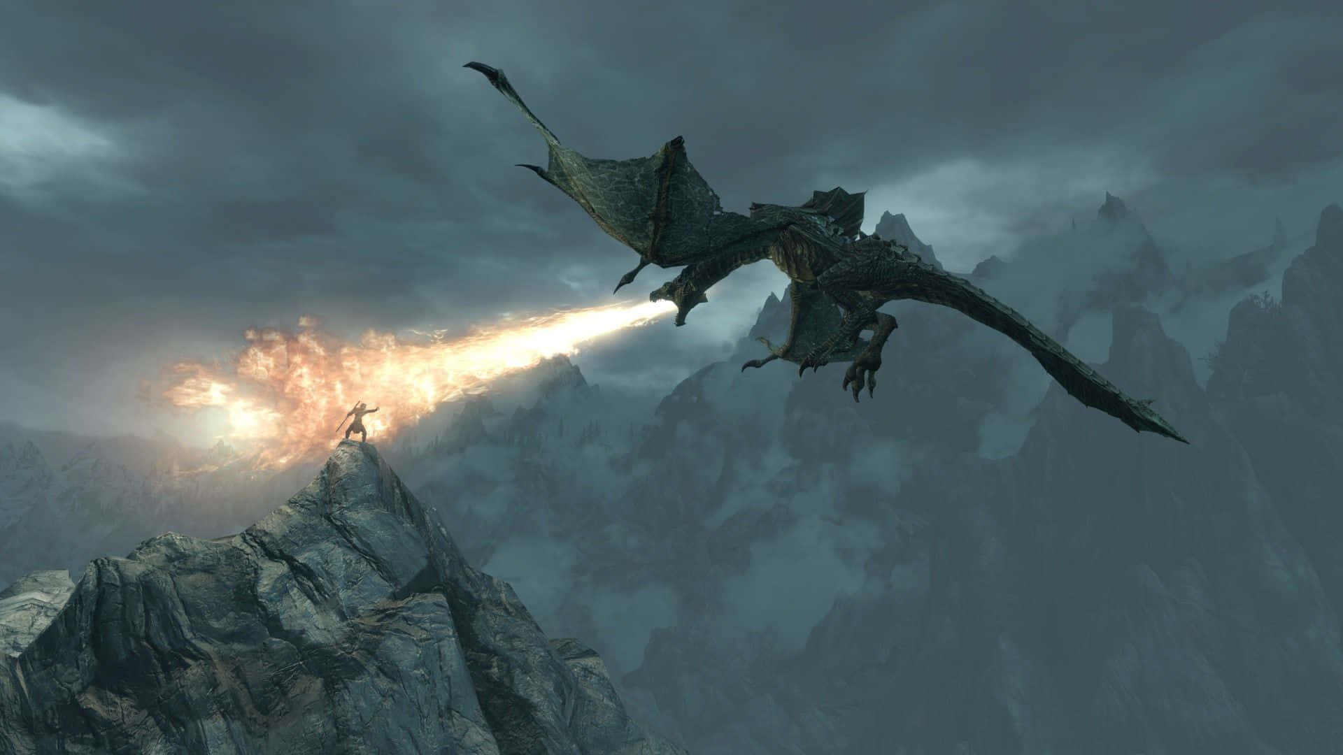 Skyrim Dragon Spewed Fire Desktop Background
