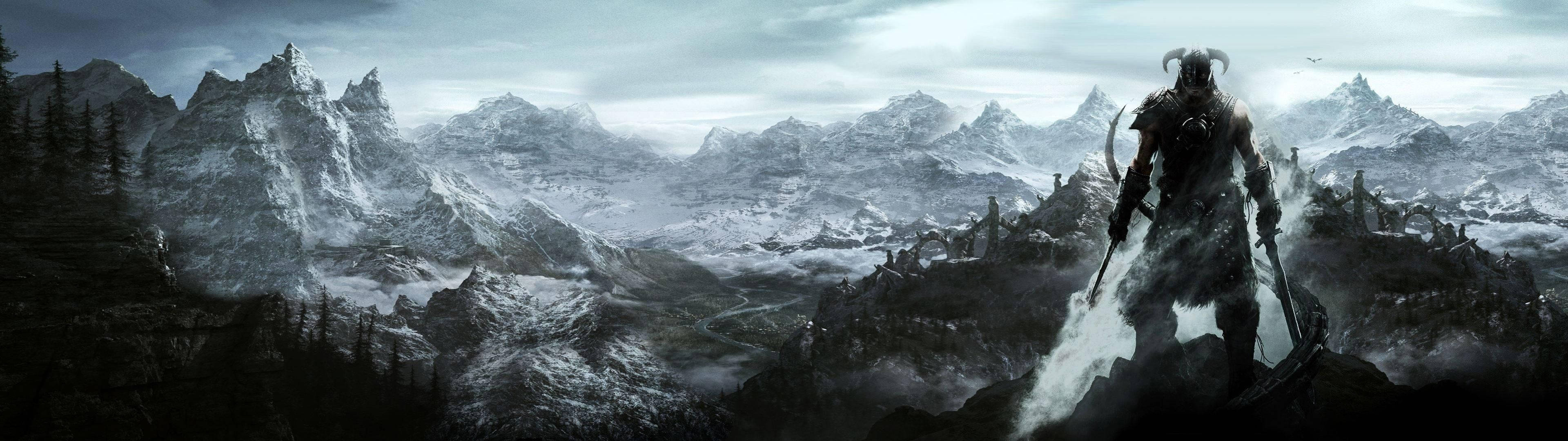 Skyrim Dragonborn Dual Screen Background
