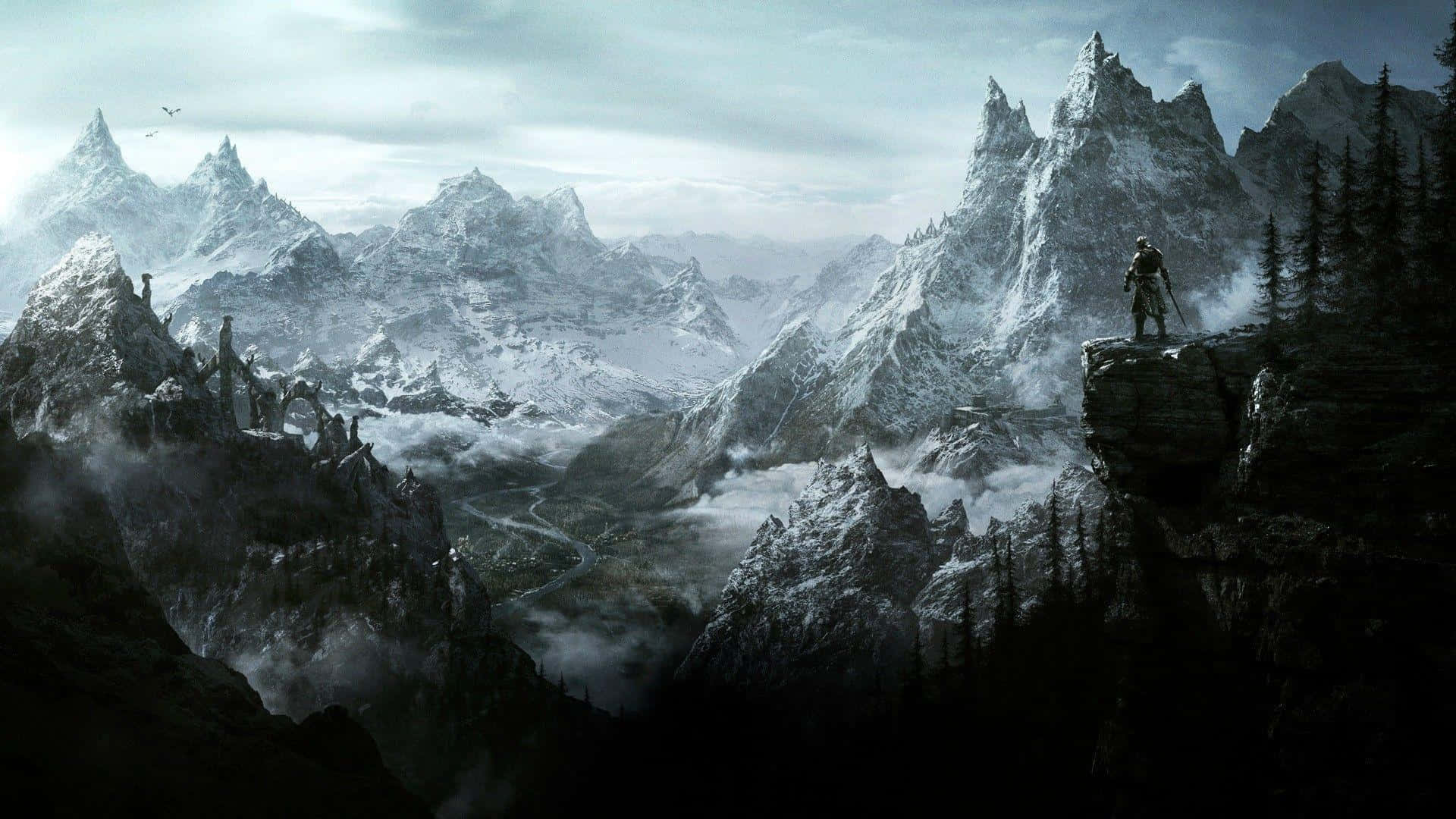 Skyrim Frozen Mountains Desktop Background