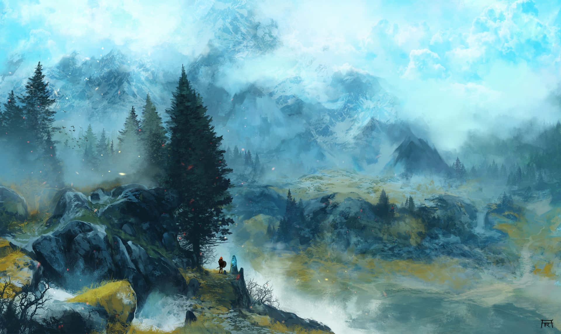 Skyrim Landscape Foggy Mountain Background