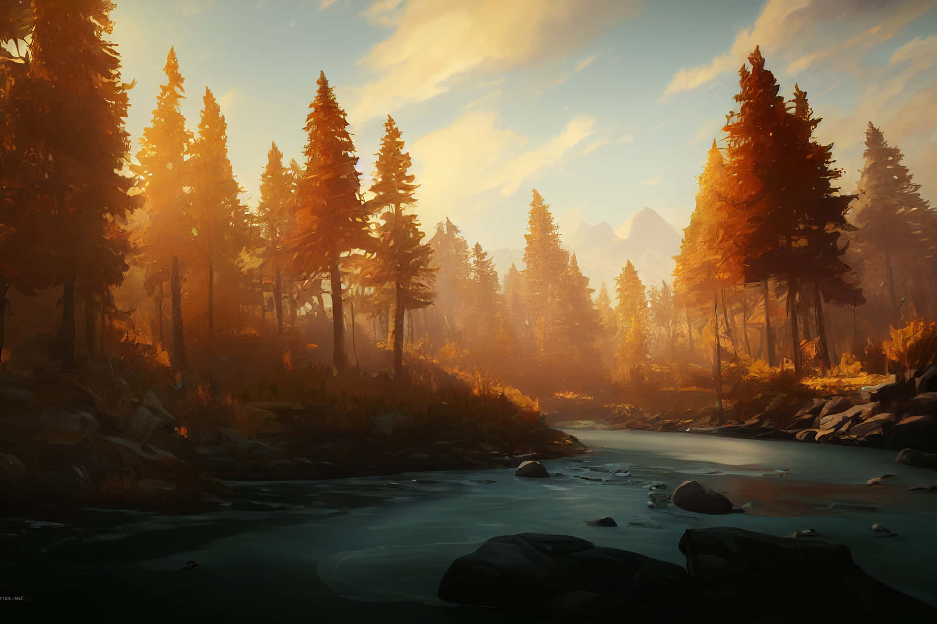 Skyrim Landscape River And Trees