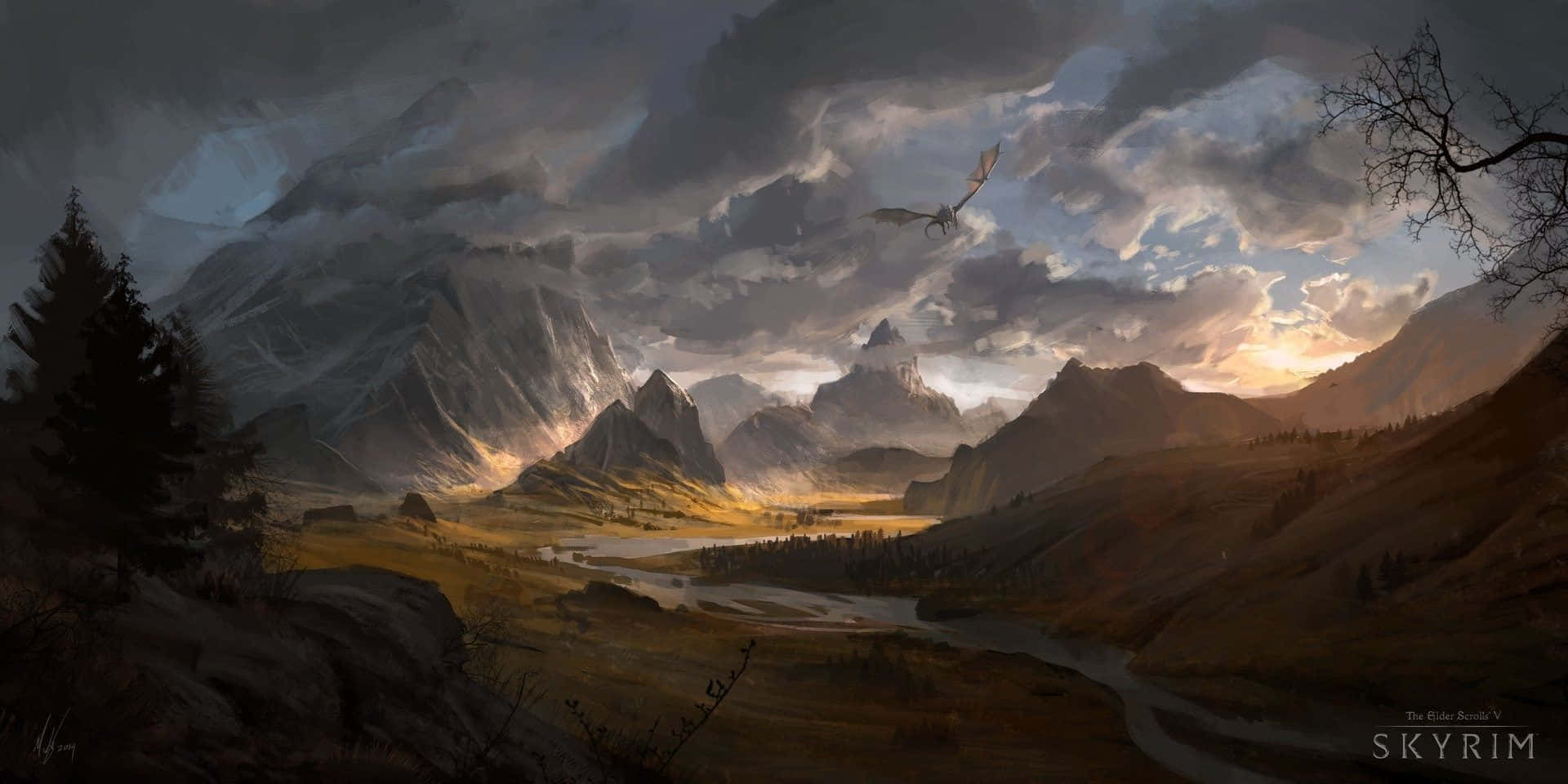 Skyrim Sundown Desktop Background