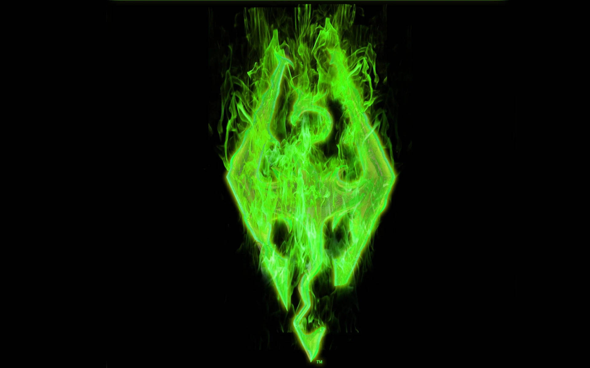 Skyrim With Green Fire Logo Background