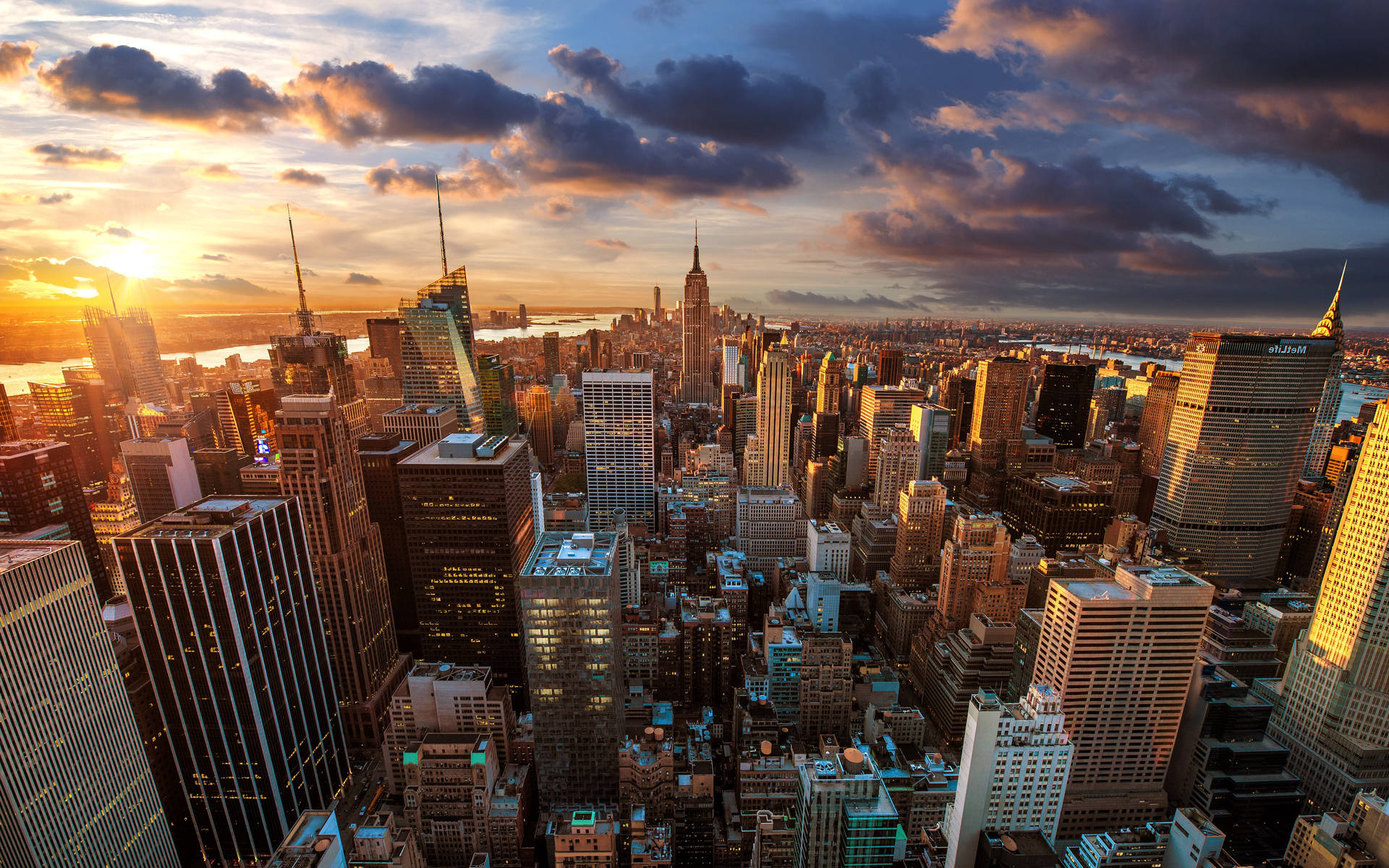 Skyscrapers Soaring Above The Cityscape Of New York City Background