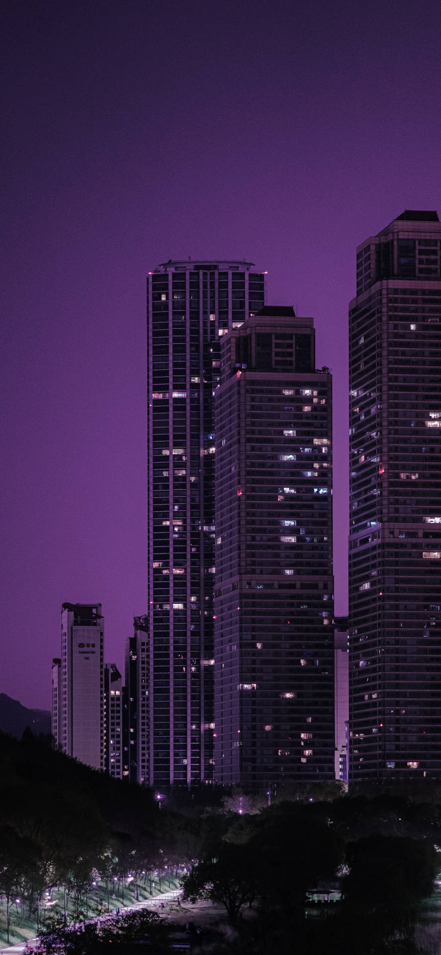 Skyscrapers With Dark Purple Sky Background