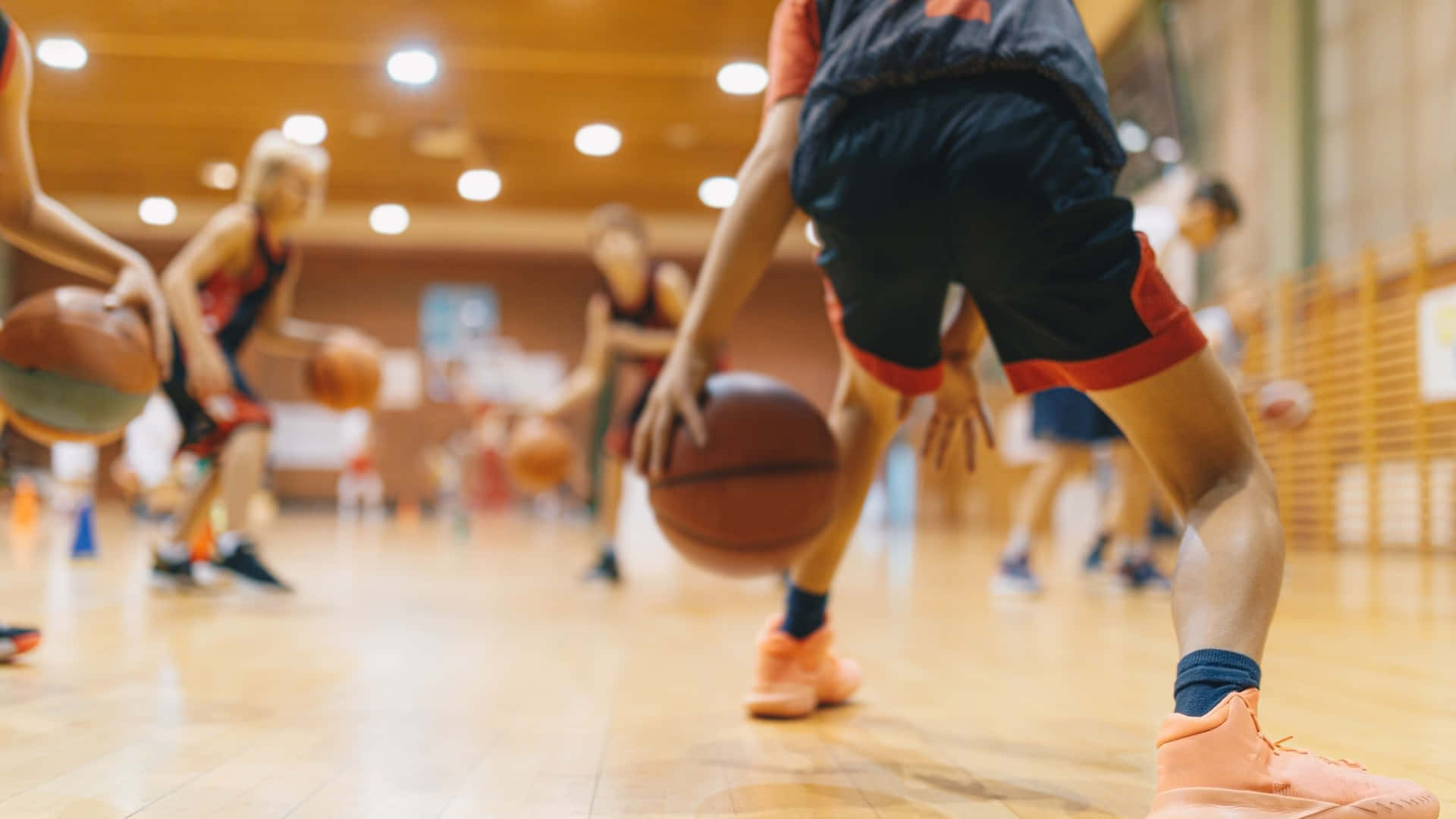 Slamdunk Monster Dunking A Basketball On The Court Background