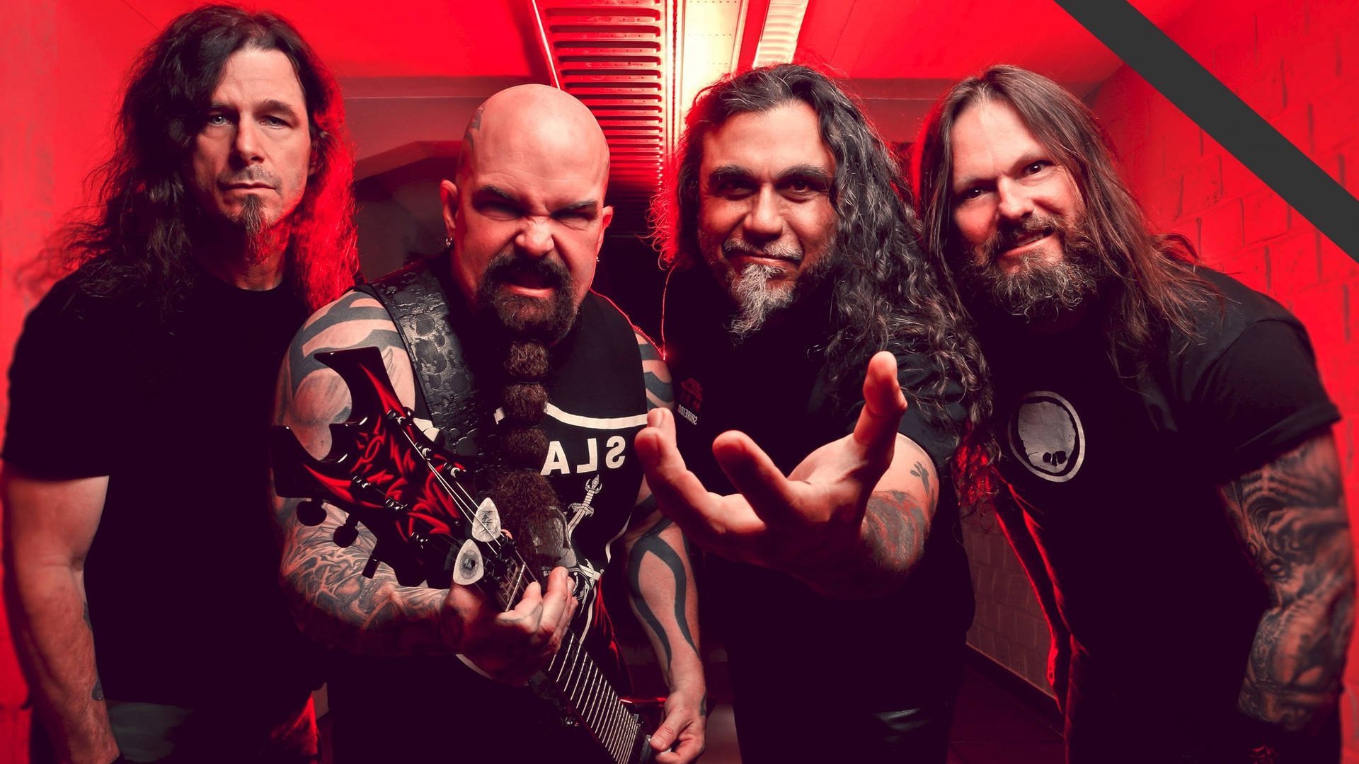 Slayer Members In Red Room Background