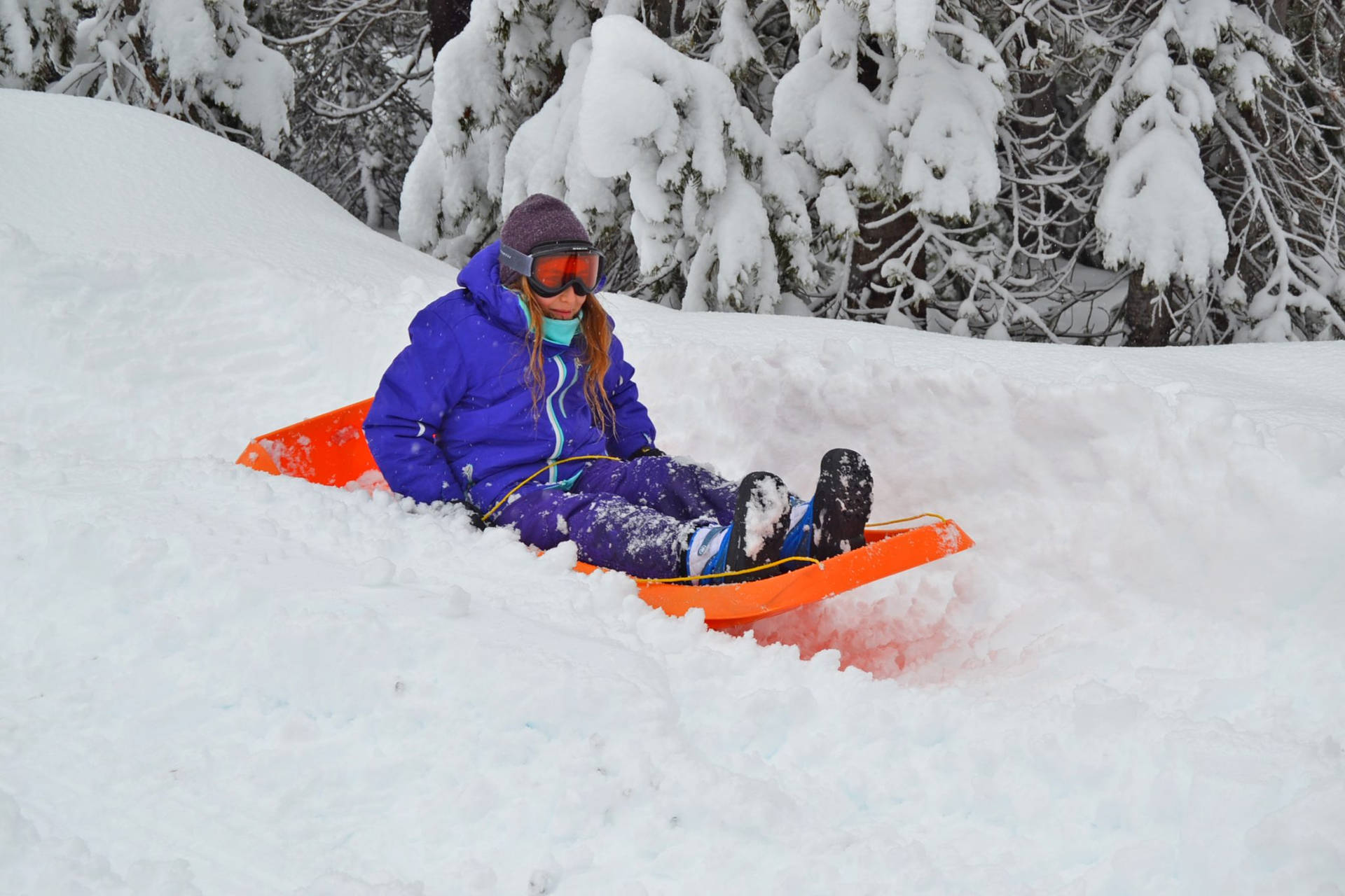 Sledder Sledding Off