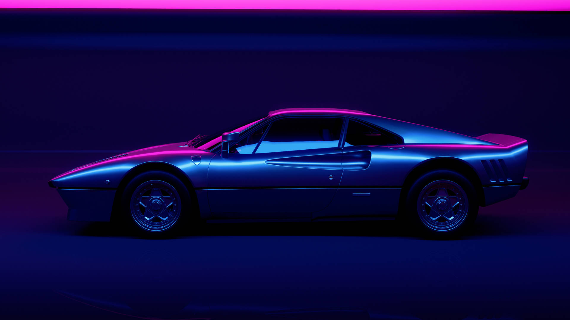Sleek Black Car Vaporwave Desktop Background