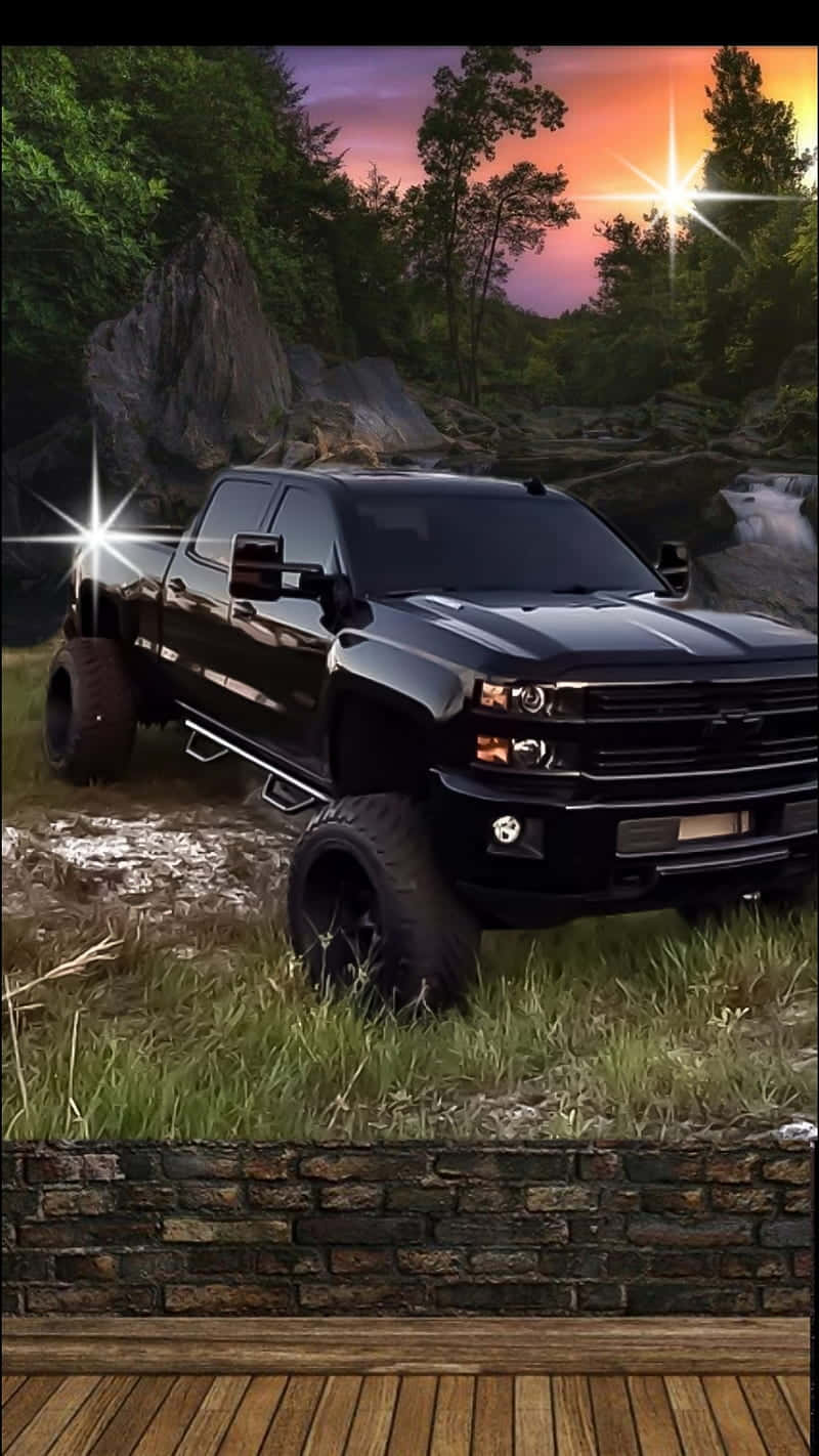 Sleek Black Chevrolet Silverado Pickup Truck Background