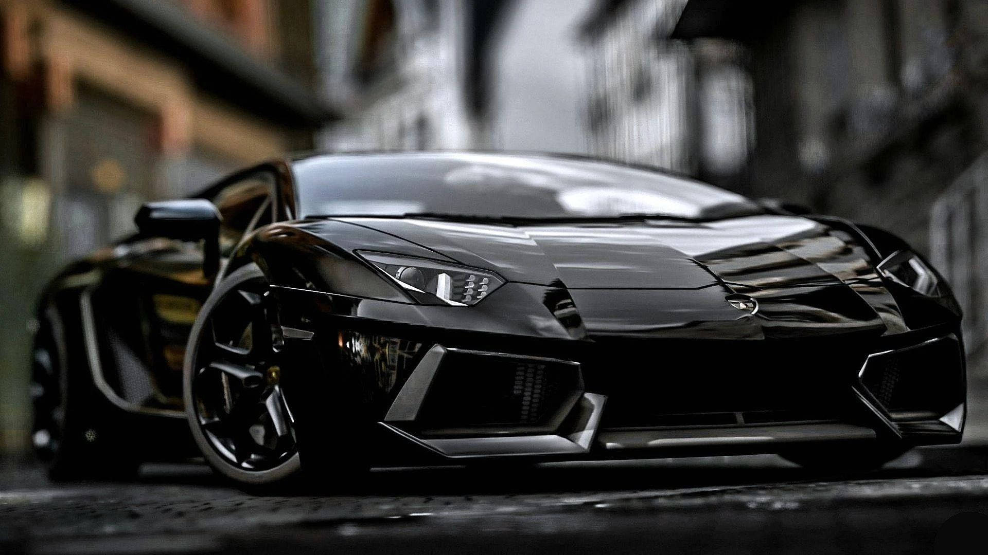 Sleek Black Lamborghini Aventador Background
