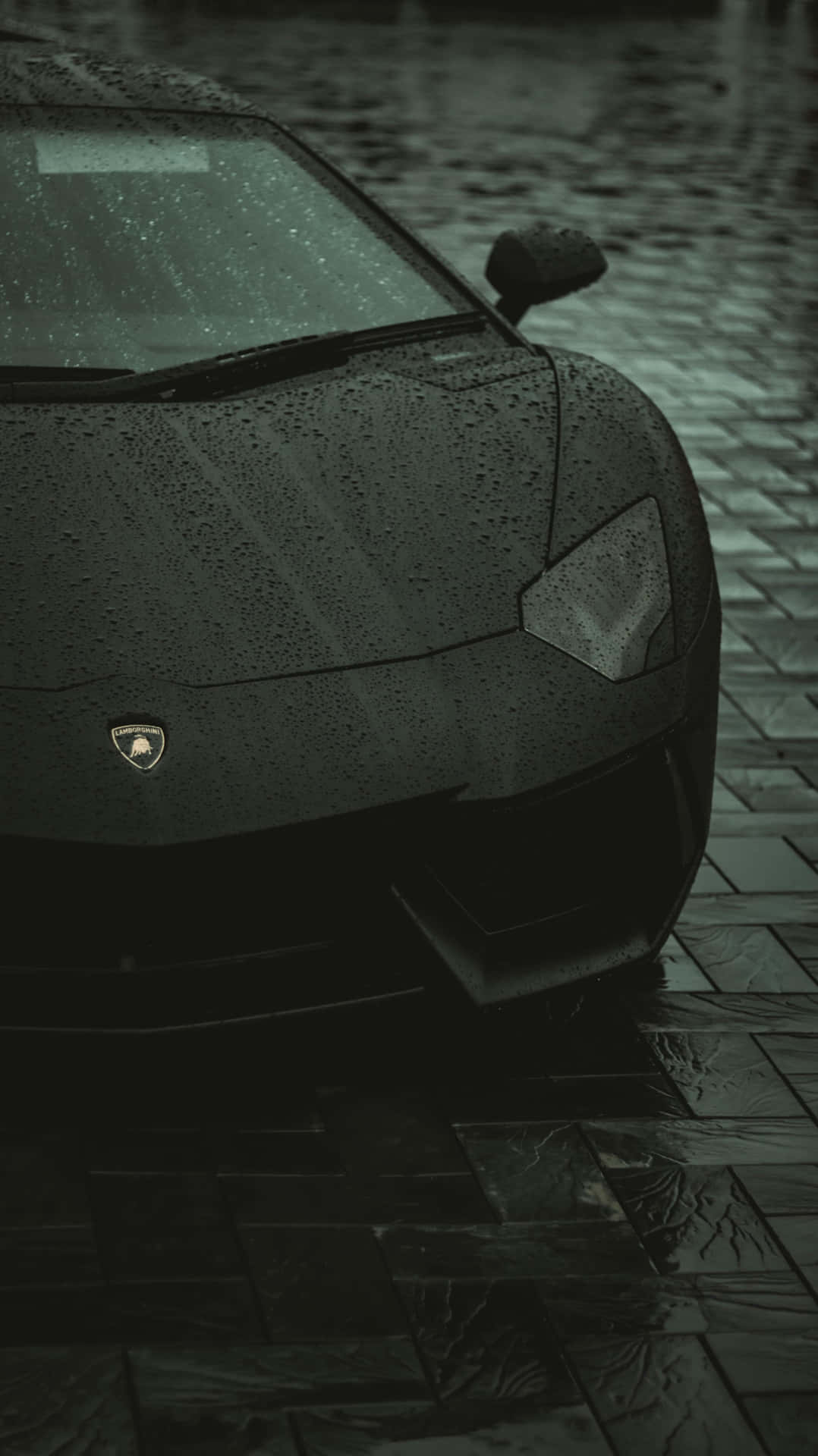 Sleek Black Sports Car Rainy Day Background
