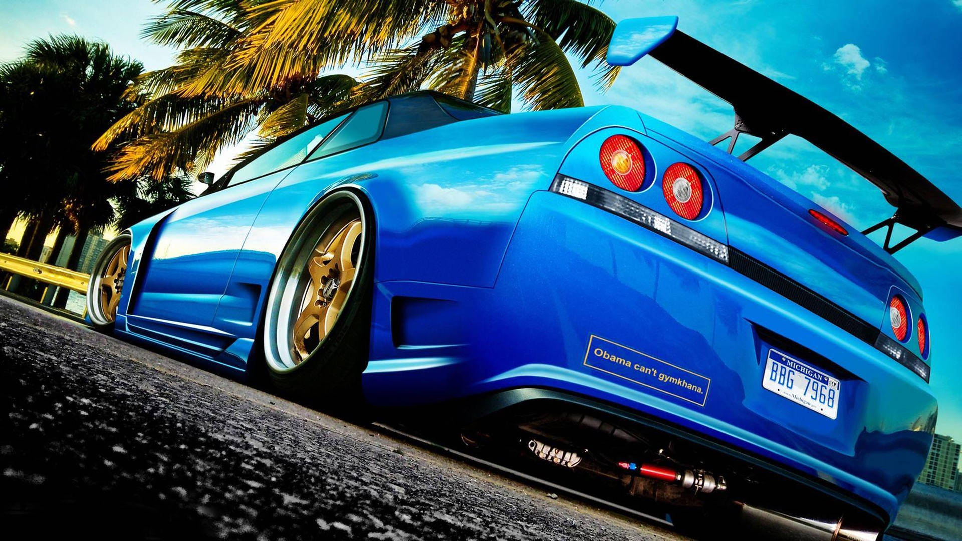 Sleek Blue Nissan Skyline Gtr R33 Background