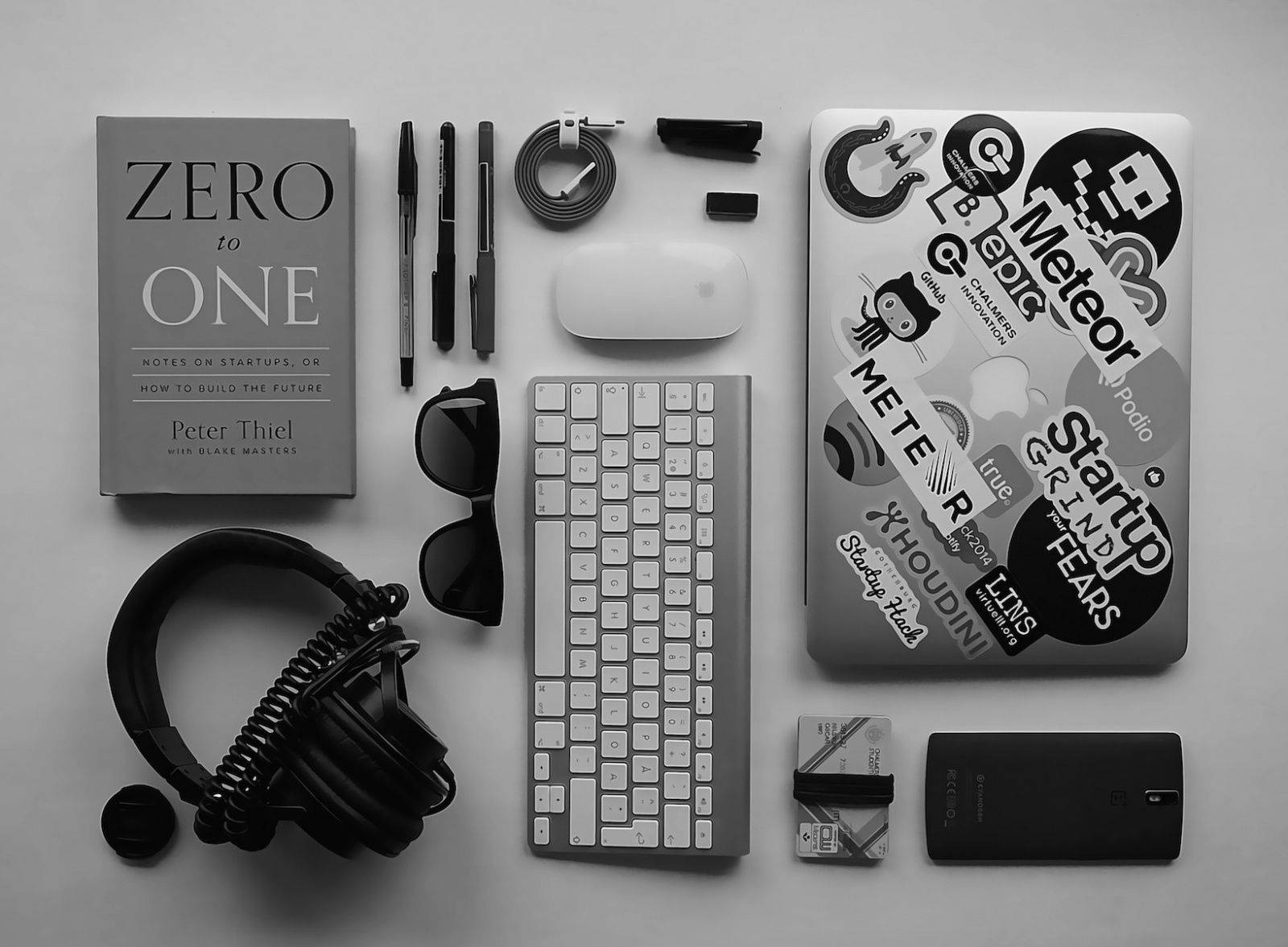 Sleek, Modern Black And White Office Desk Background