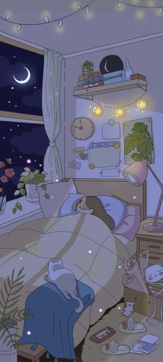 Sleeping Anime Girl Aesthetic Room Illustration Background