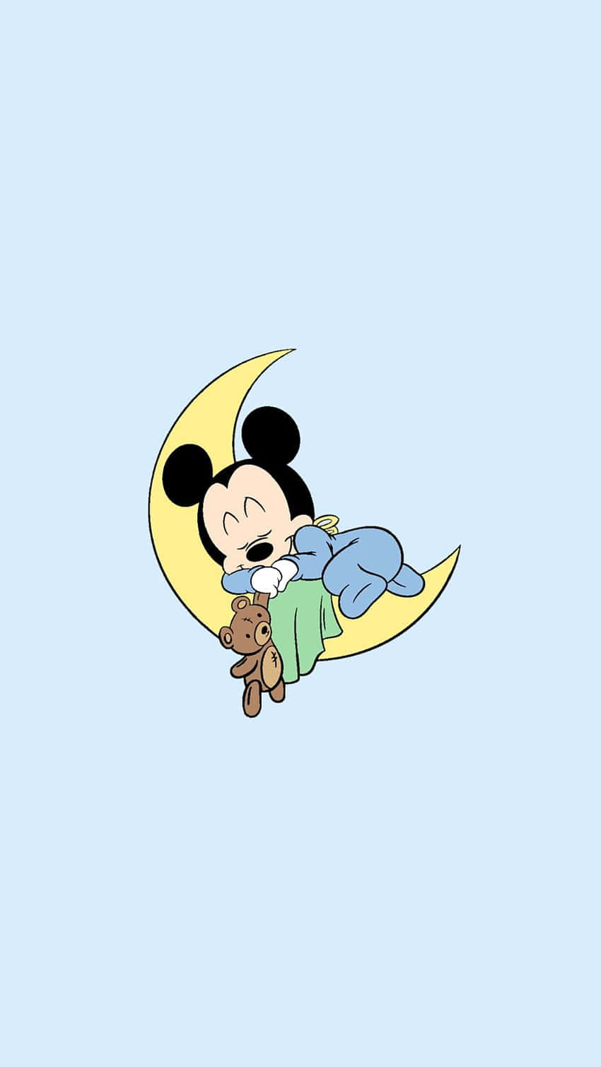 Sleeping Baby Mickey Moonand Teddy Bear Background