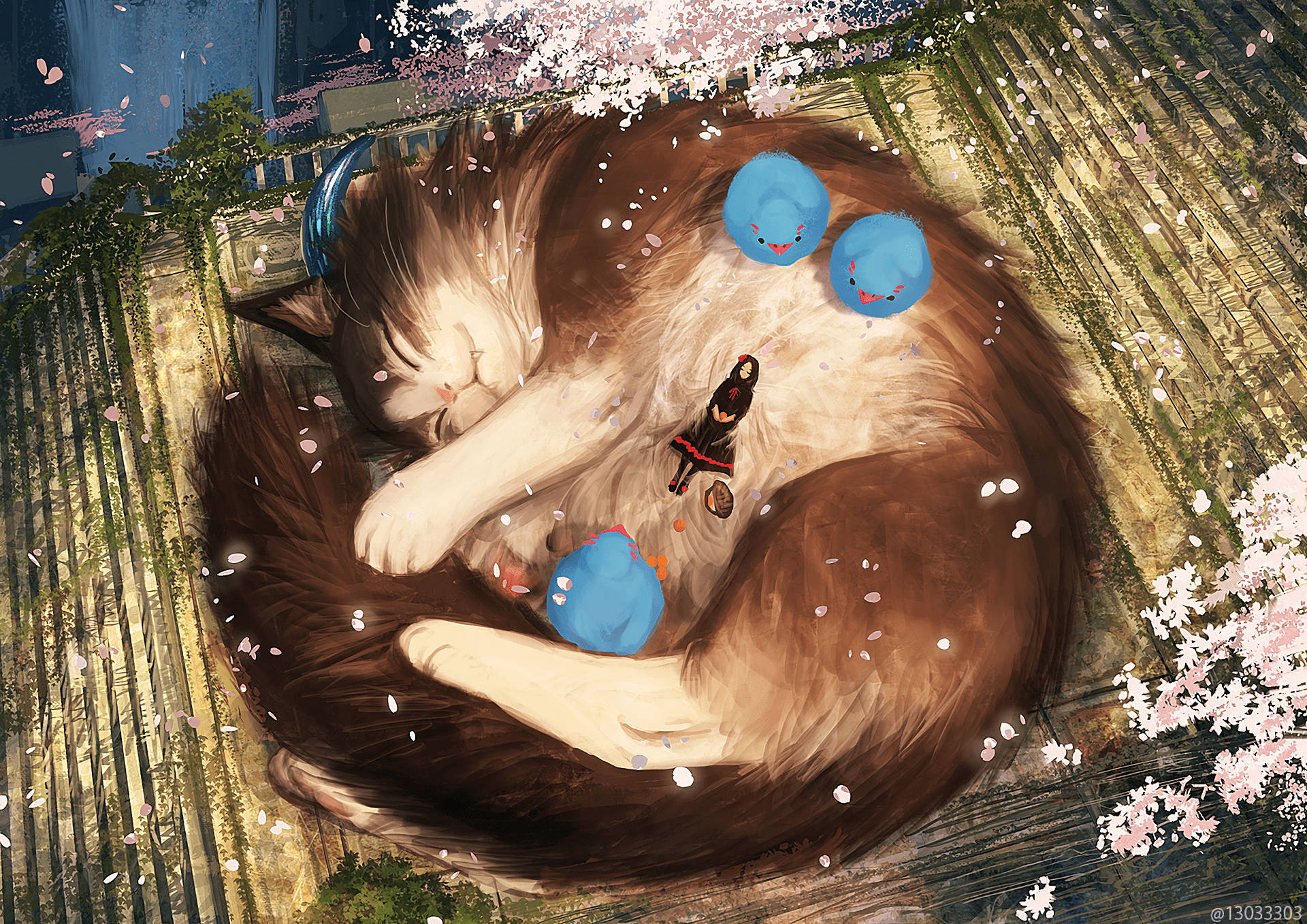 Sleeping Brown Anime Cat Background