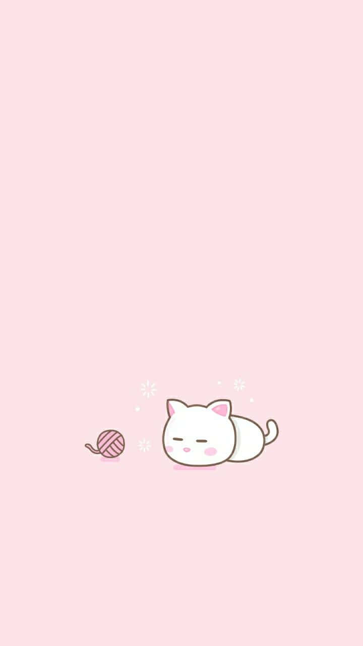 Sleeping Cartoon Cat Pink Background Background