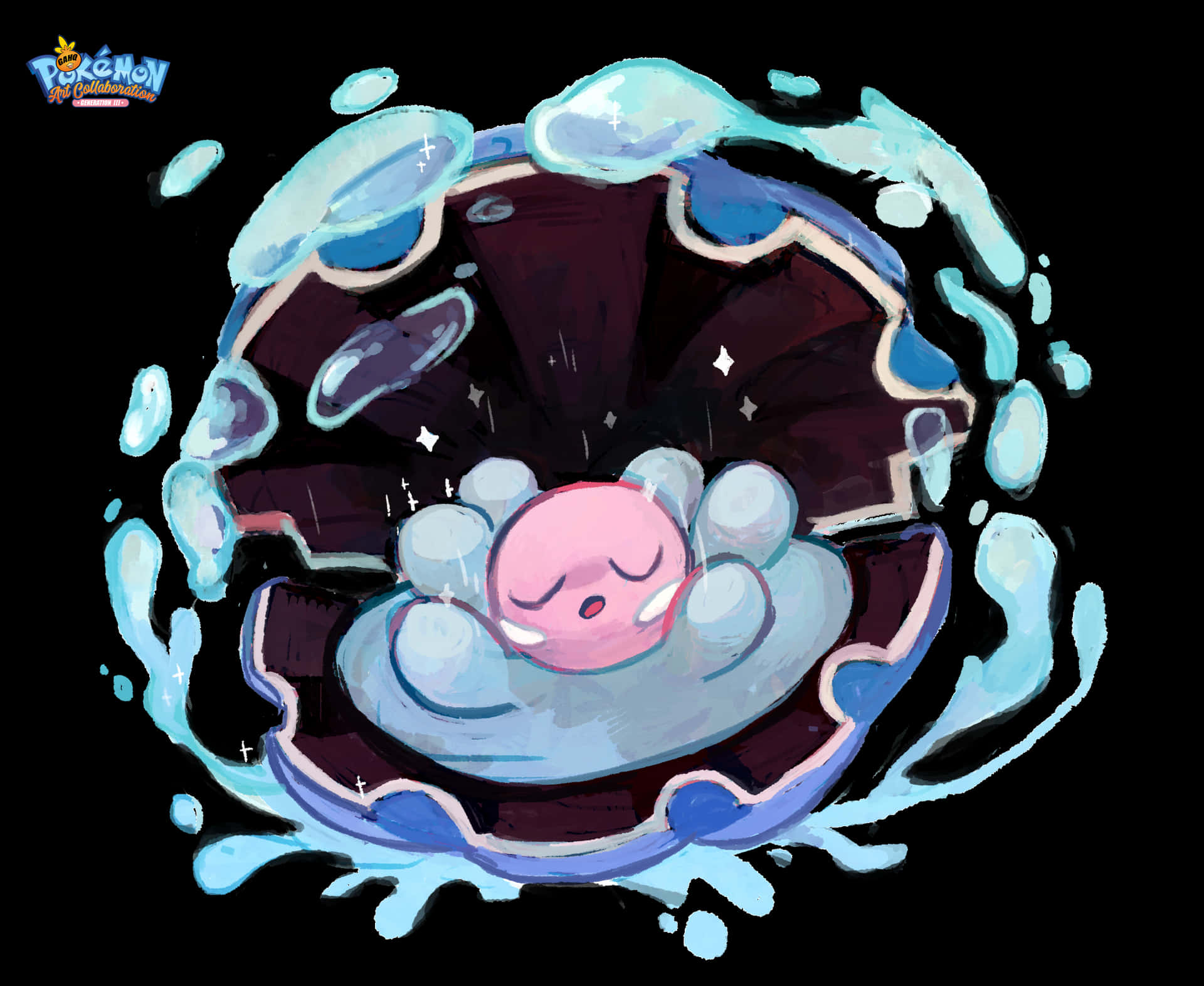 Sleeping Clamperl Surrounded By Water Background