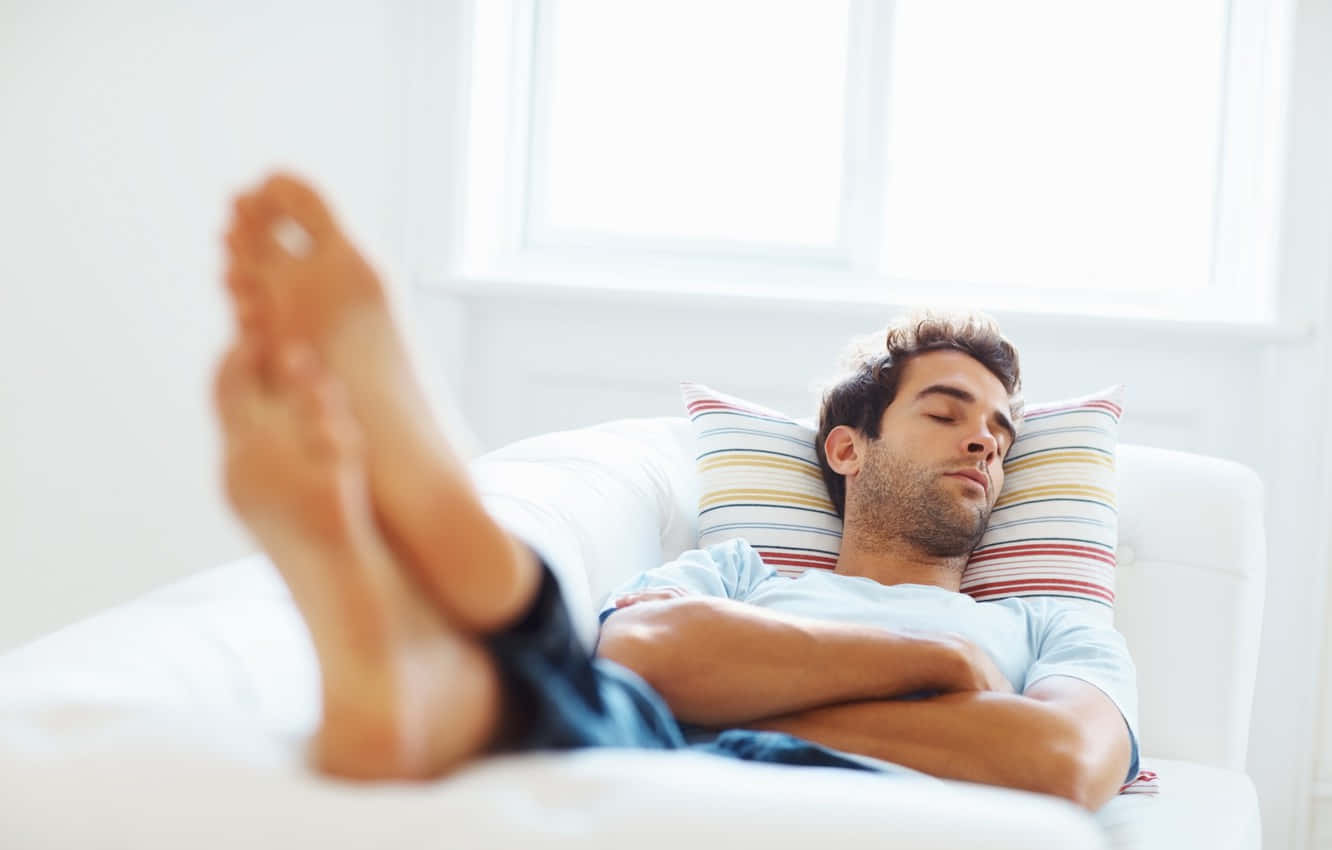 Sleeping Man In A Very Relaxed Position Background