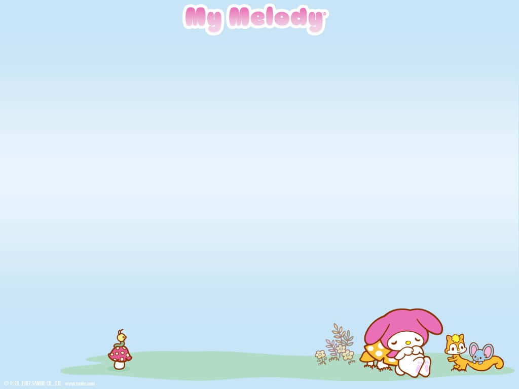Sleeping My Melody Desktop With Flat And Risu Background