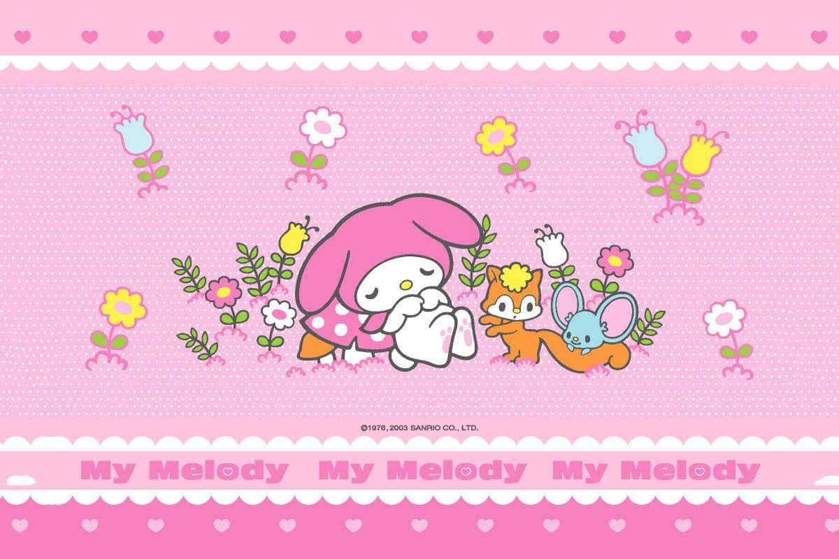Sleeping My Melody Desktop With Flowers Background