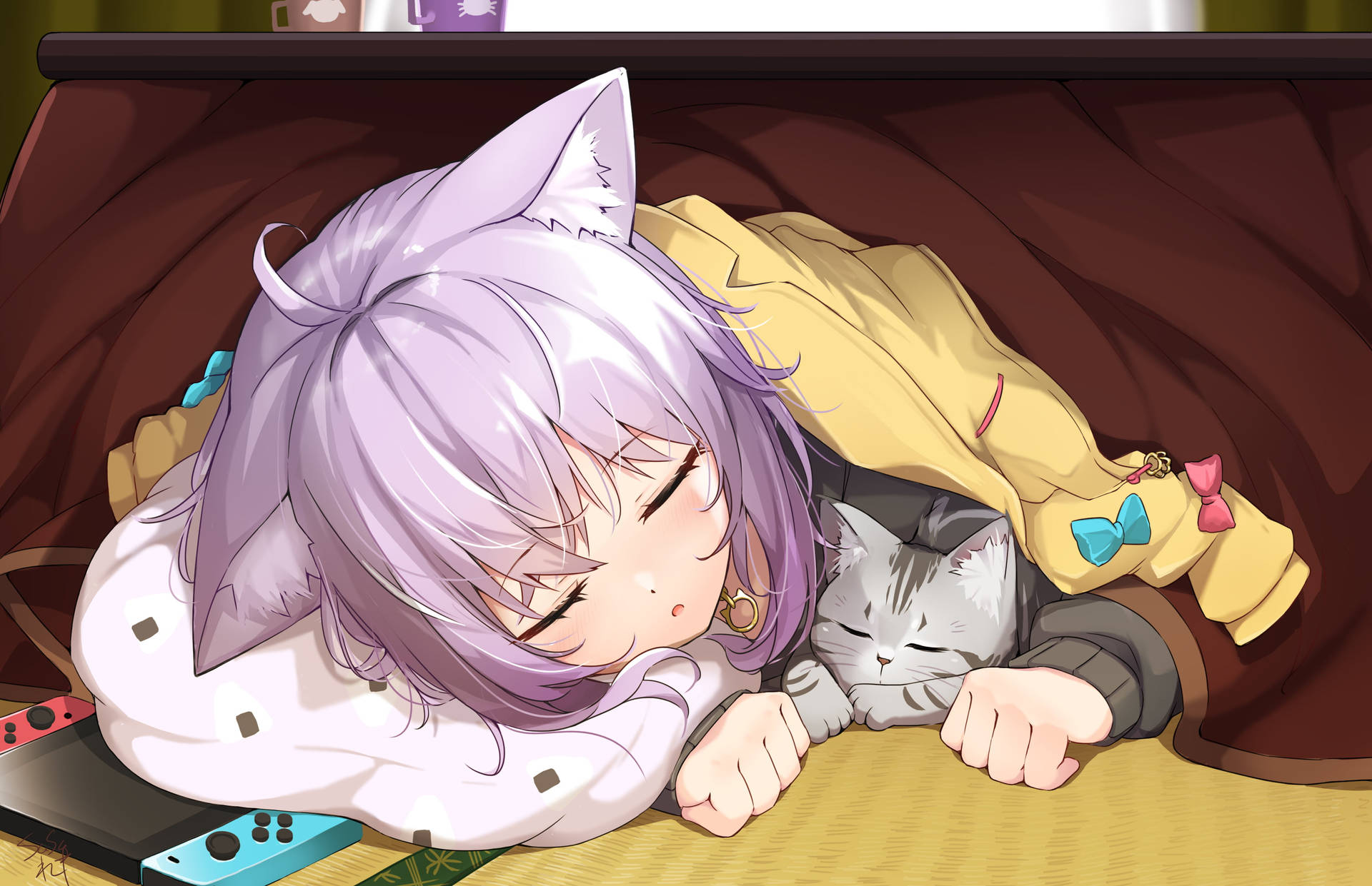 Sleeping Nekomata Okayu Hololive Background