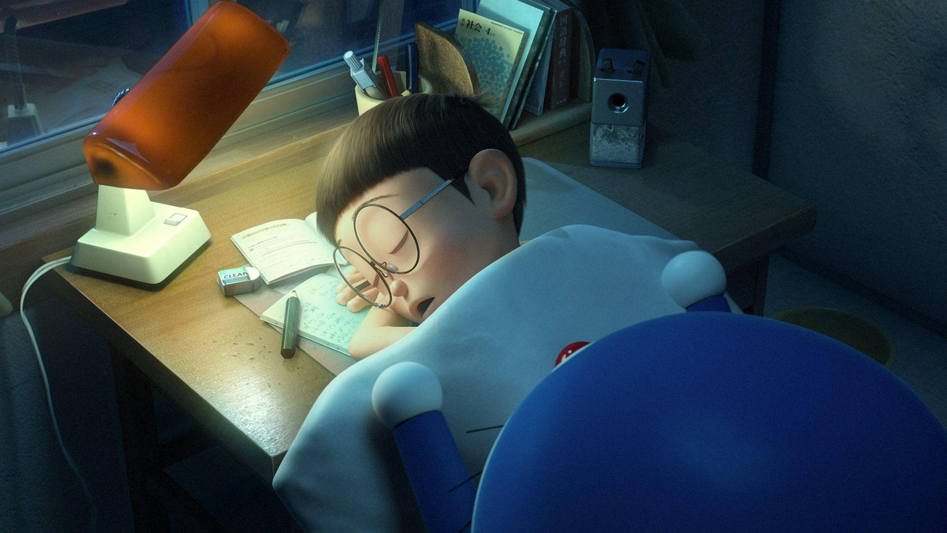Sleeping Nobita On His Study Background