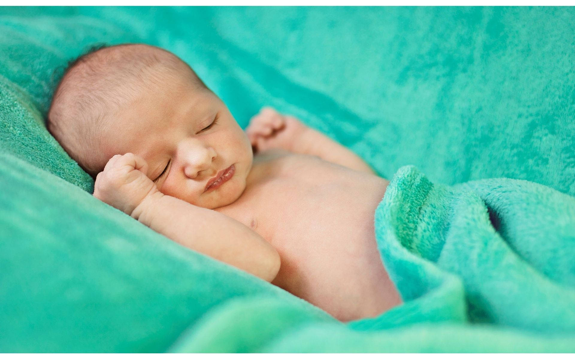 Sleeping On Pastel Green Blanket Background