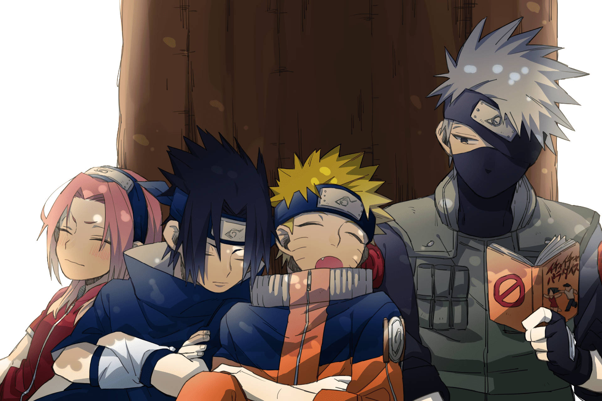 Sleeping Team 7 On Kakashi's Arm Background