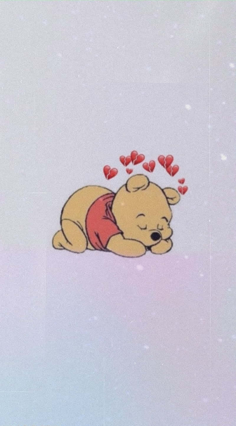 Sleeping Winniethe Poohwith Hearts Background