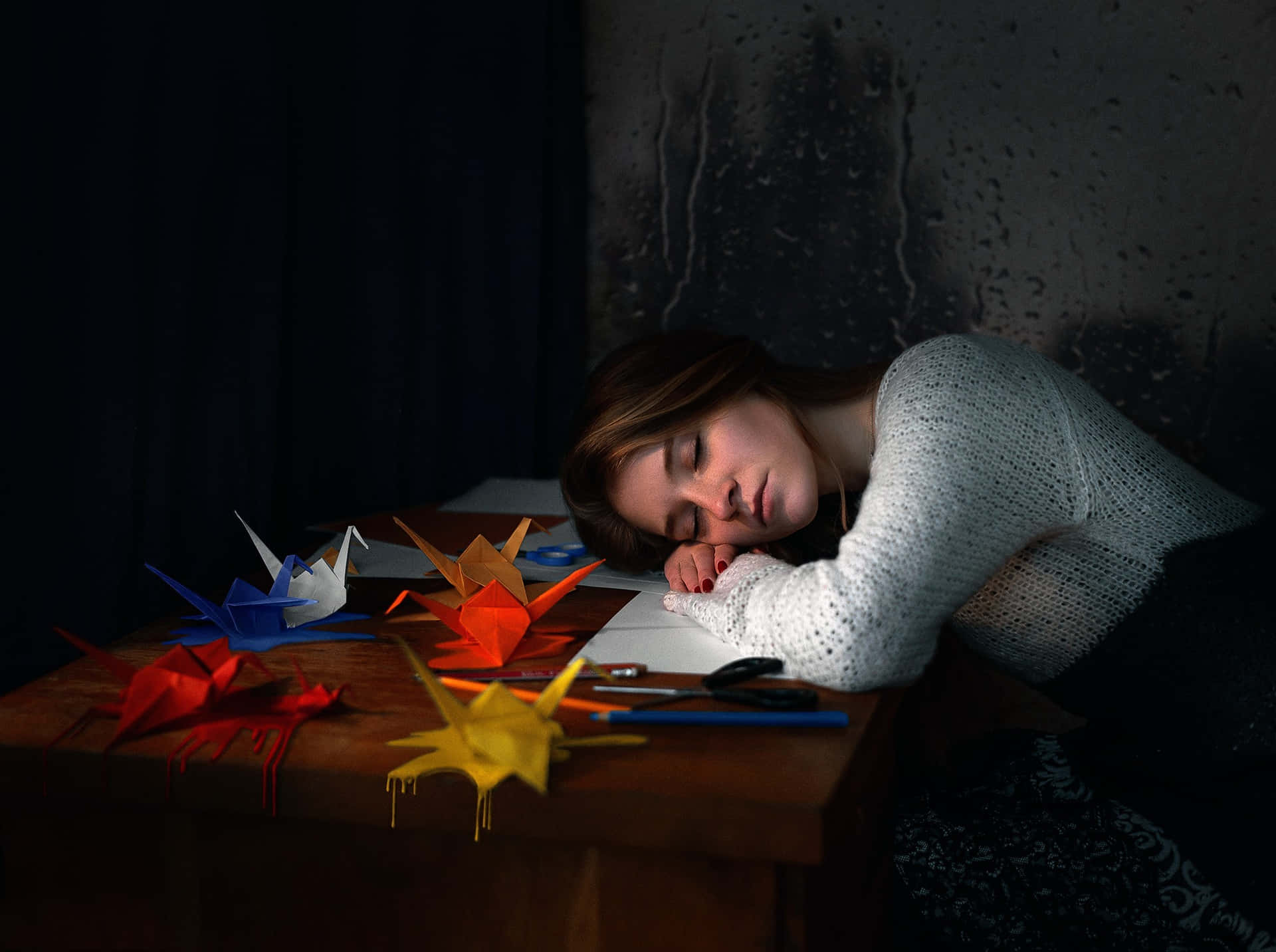 Sleeping Woman On A Table Background