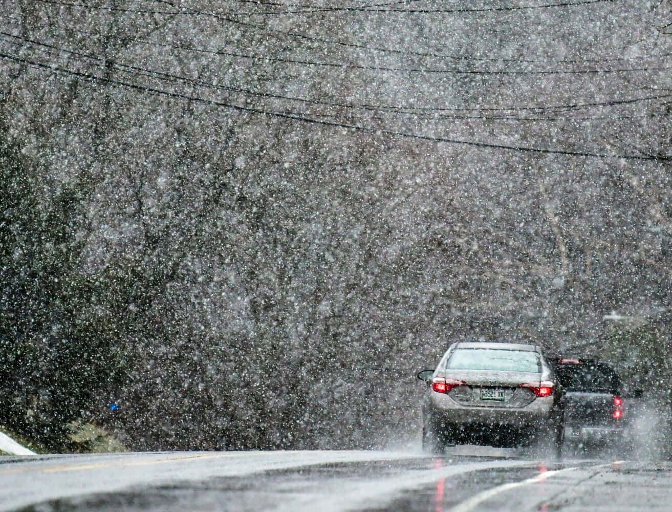 Sleet Raining Down On A Road Background