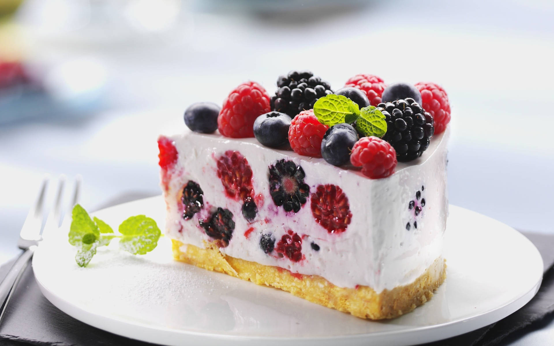 Slice Berry Cake On Plate Background