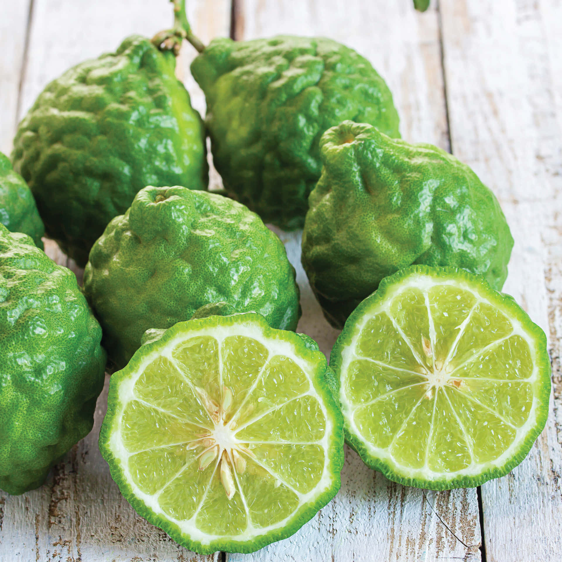 Sliced Kaffir Lime Tropical Fruits Background