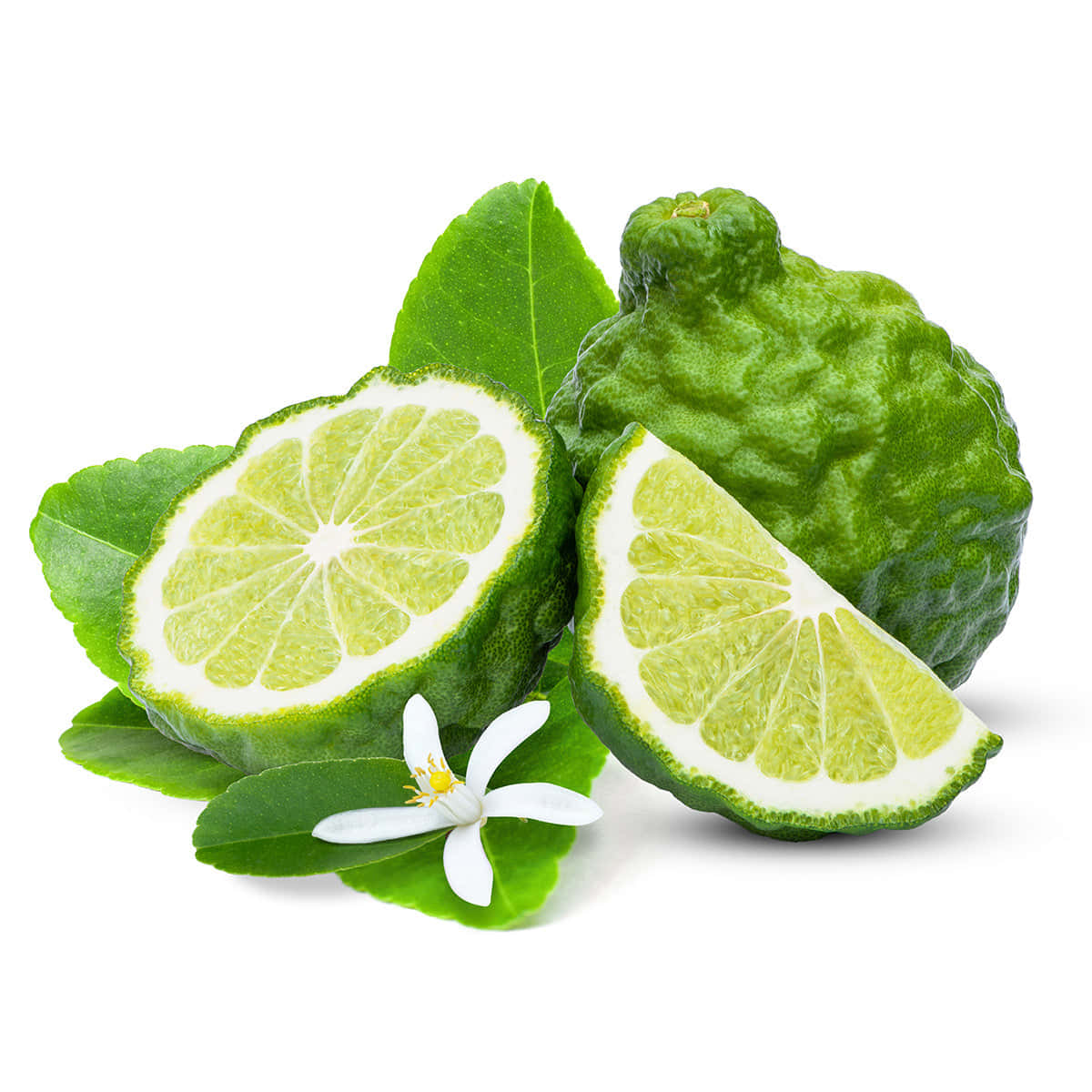 Sliced Kaffir Lime With Leaves Background