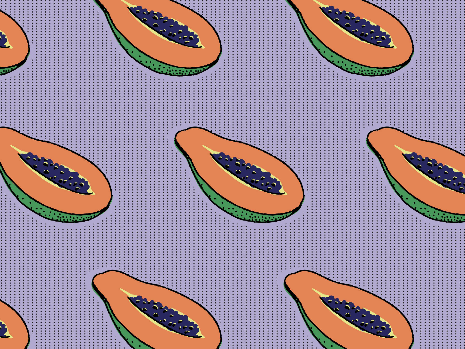 Sliced Papaya Fruits Dotted Violet Digital Artwork Background