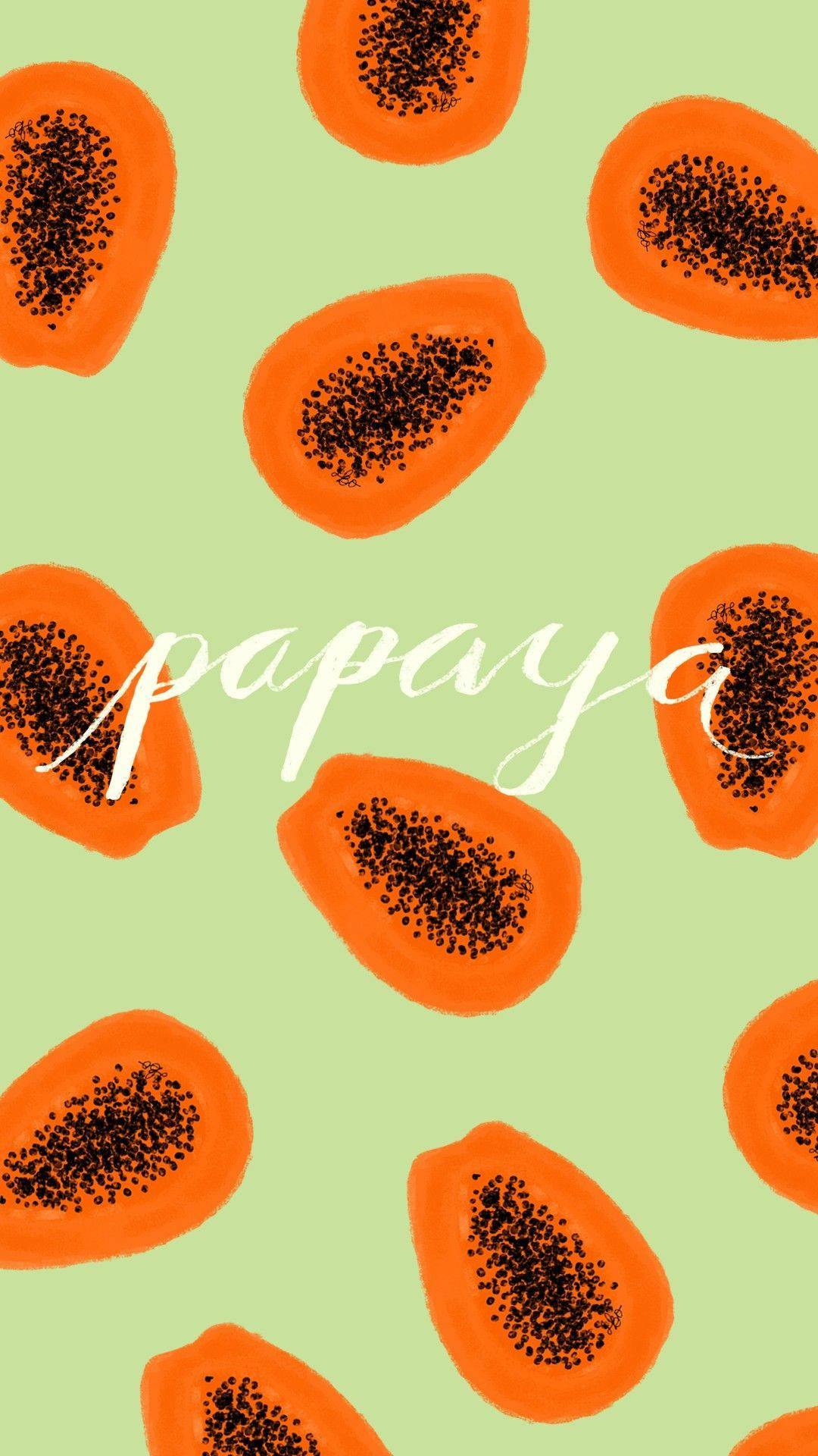 Sliced Papaya Fruits Pastel Green Digital Artwork