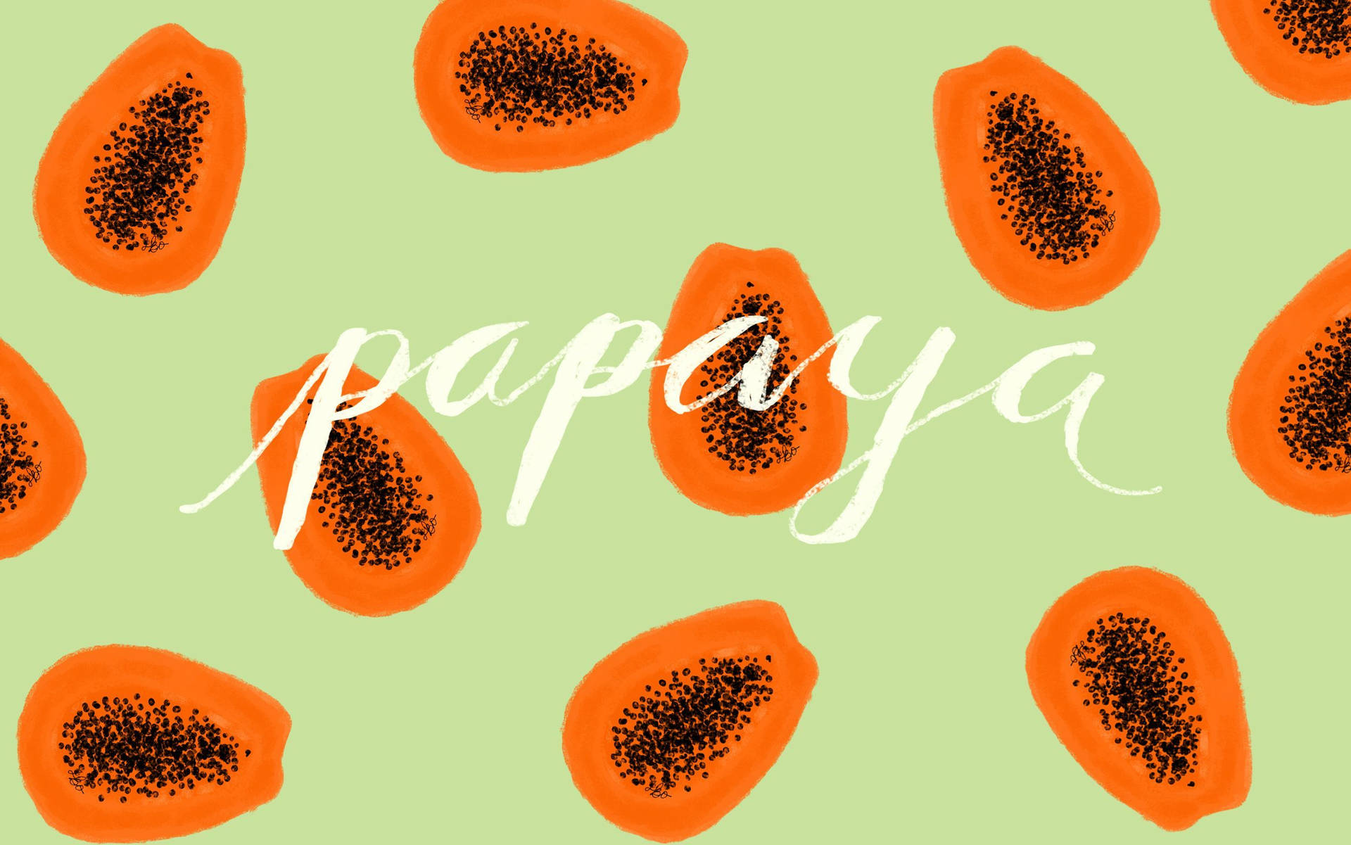 Sliced Papaya Fruits Pastel Green Graphic Artwork