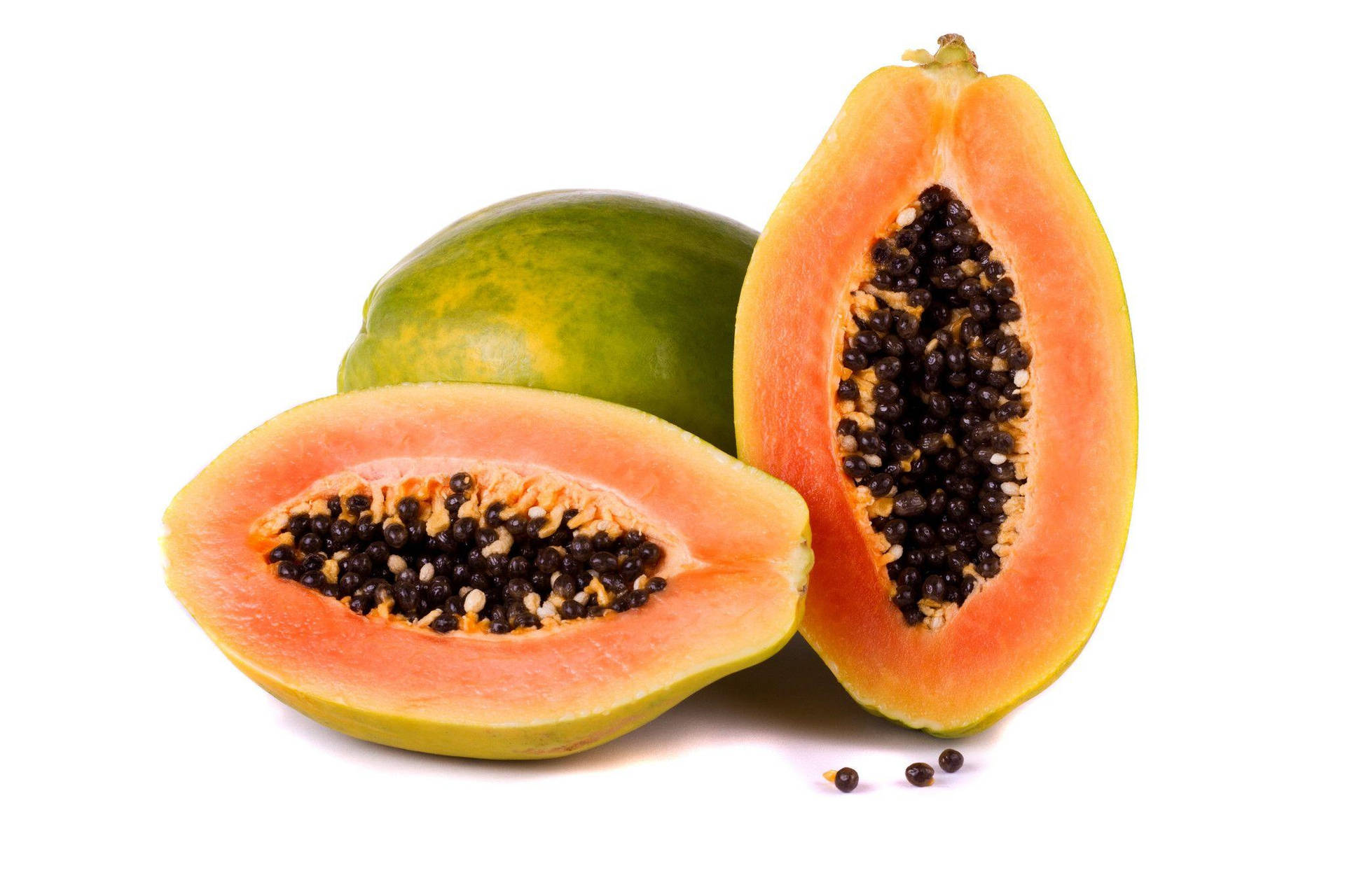 Sliced Ripe And Whole Papaya Fruit Background