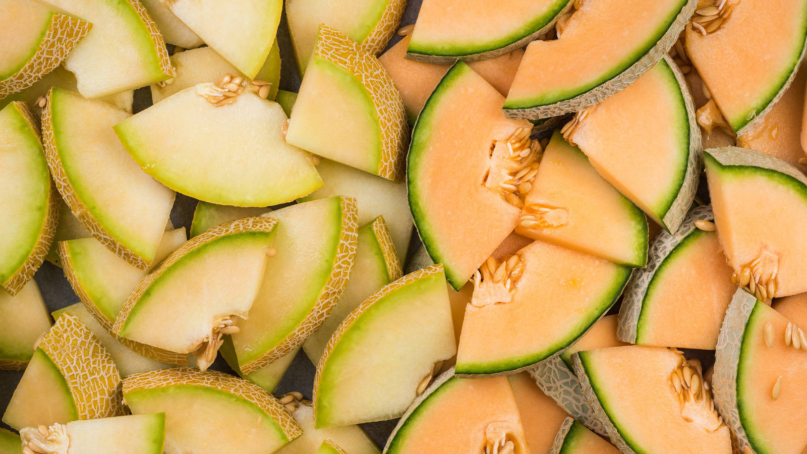 Slices Of Green And Brown Honeydew Melon Background