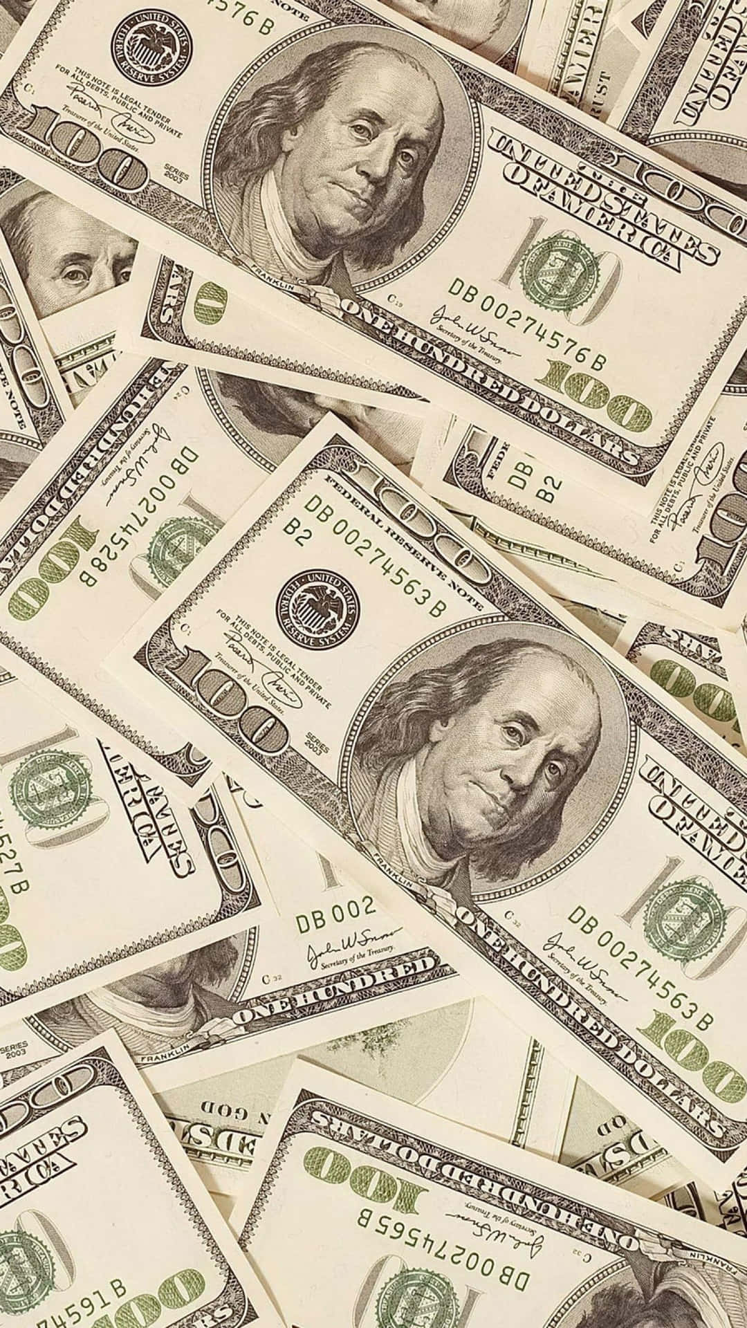 Slightly Brown 100 Dollar Bill Pile For Phone Background