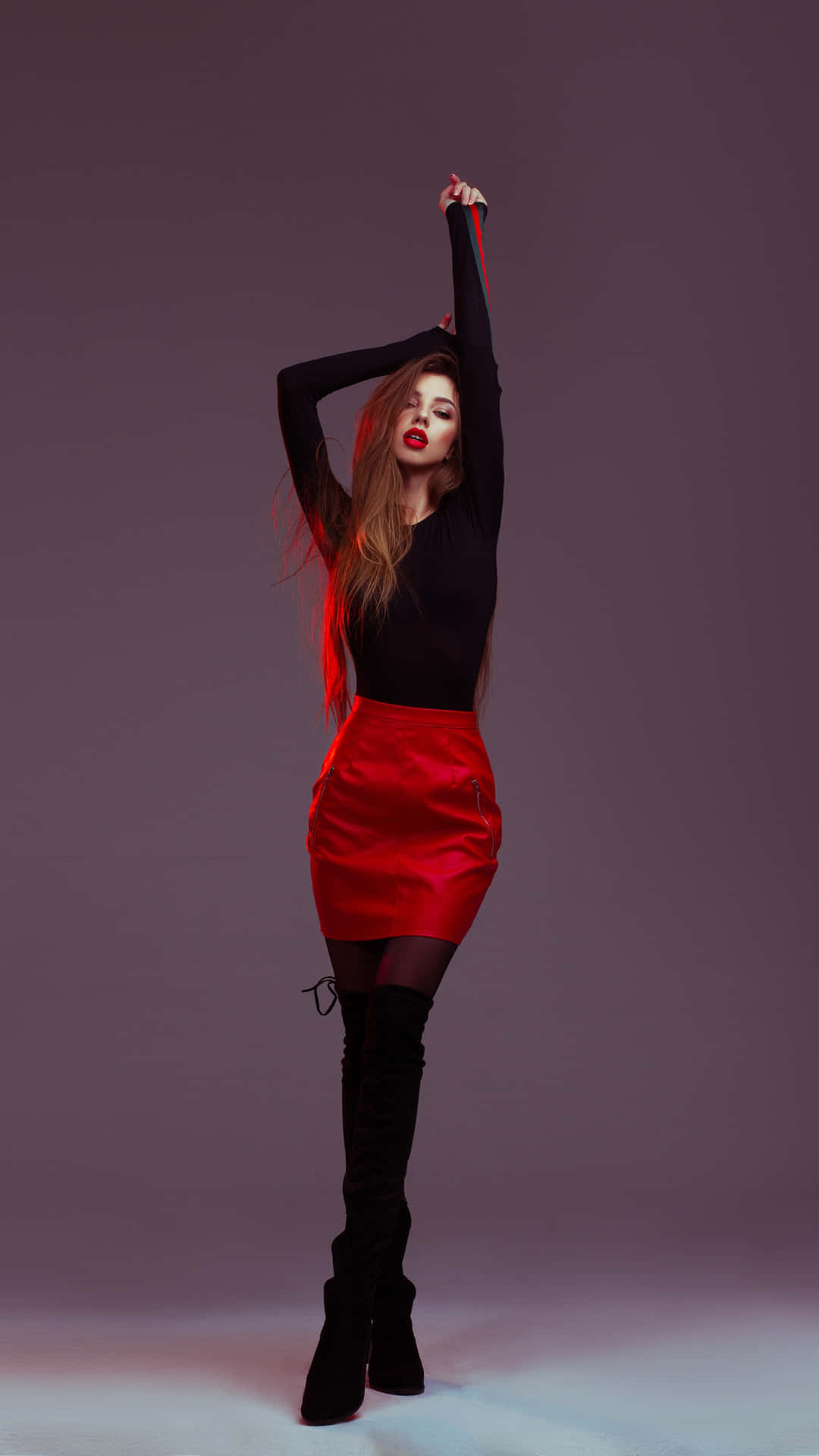 Slim Woman In Red Skirt Background