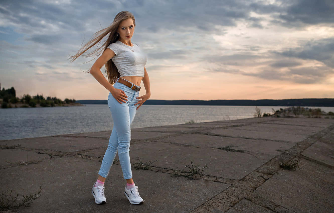 Slim Woman Posing Background