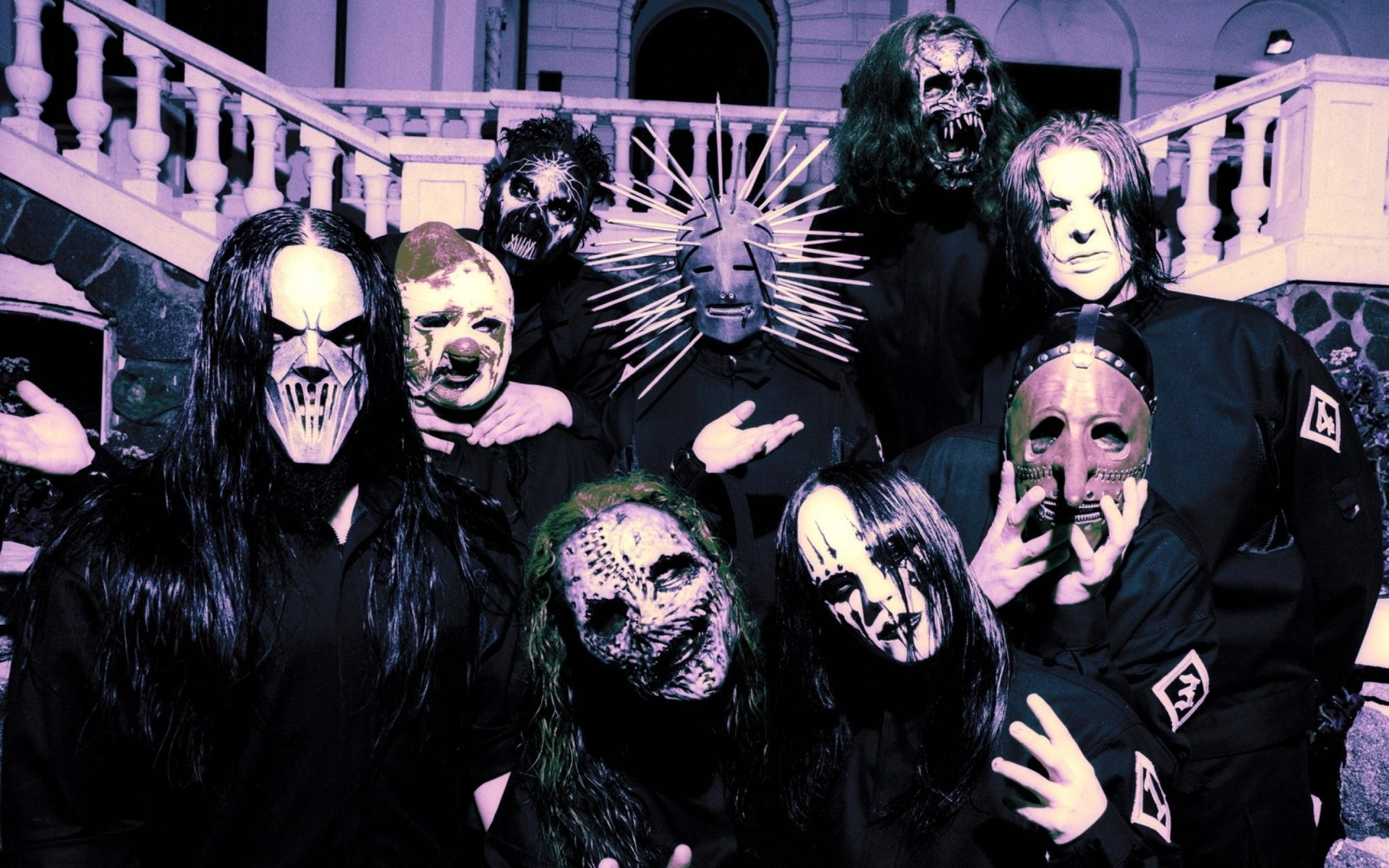 Slipknot Members Posing Near Staircase
