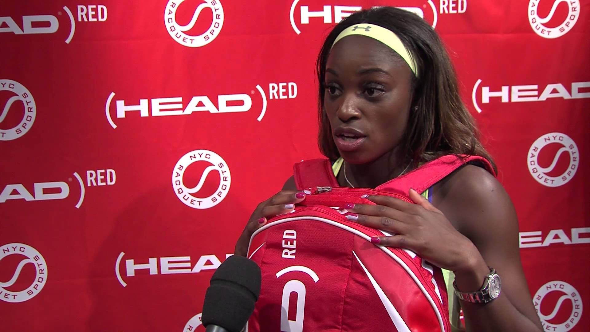 Sloane Stephens Holding Head Bag