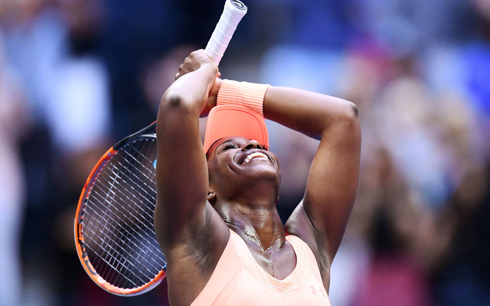 Sloane Stephens Looking Up Happily Background
