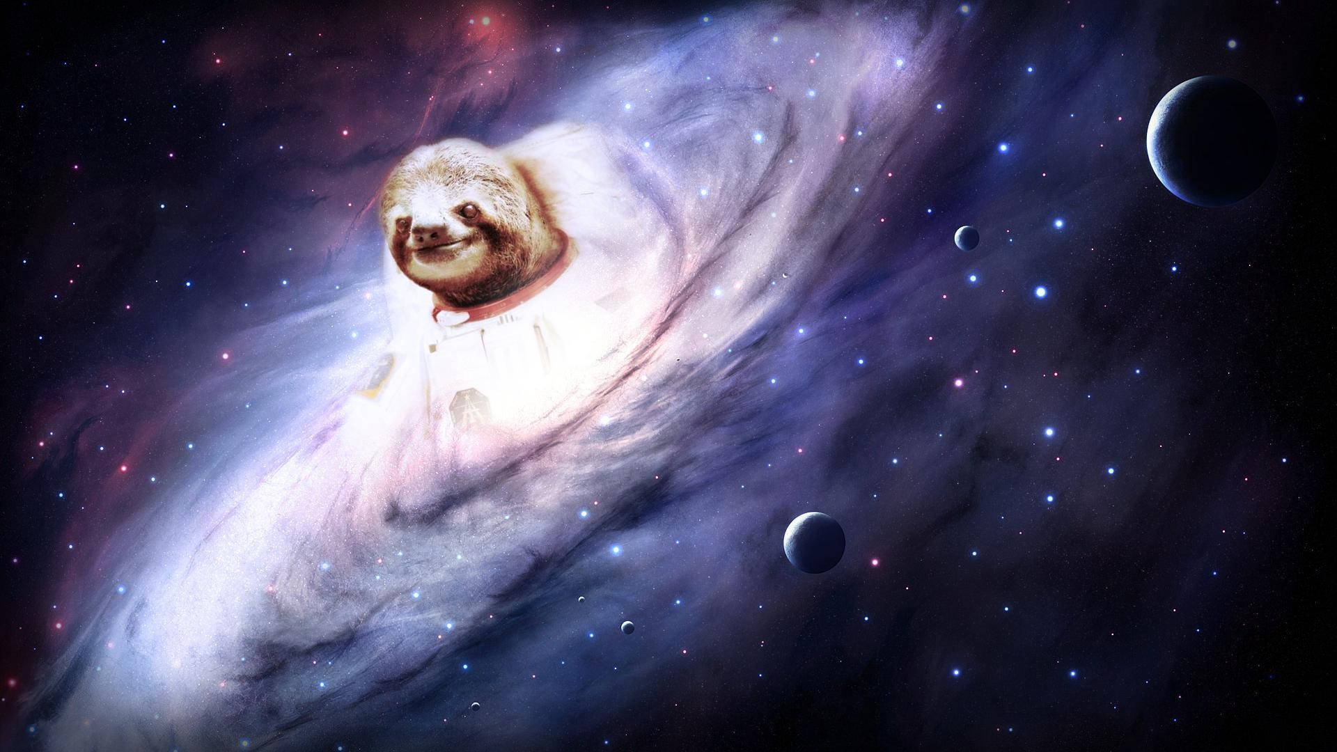 Sloth Astronaut Bright Spiral Galaxy Background