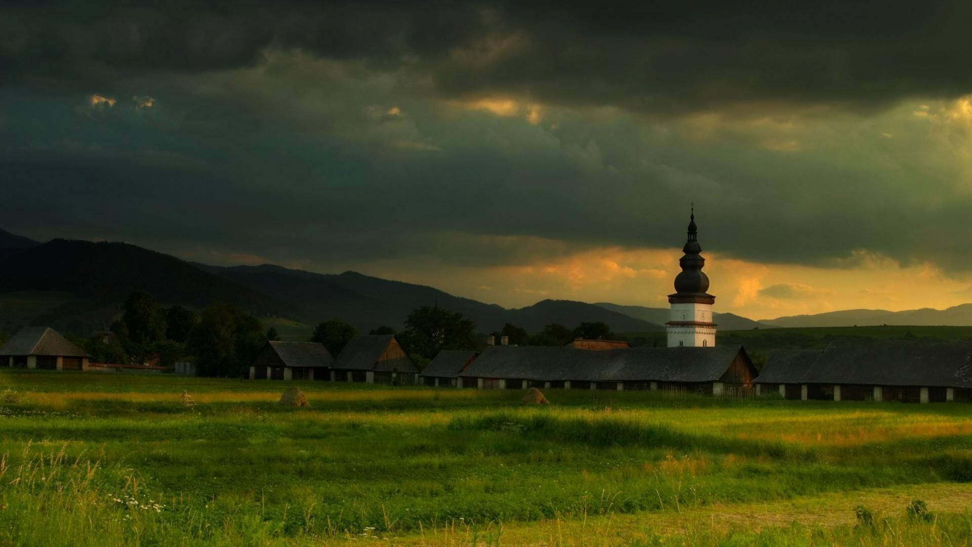 Slovakia Houses In Grassland Background