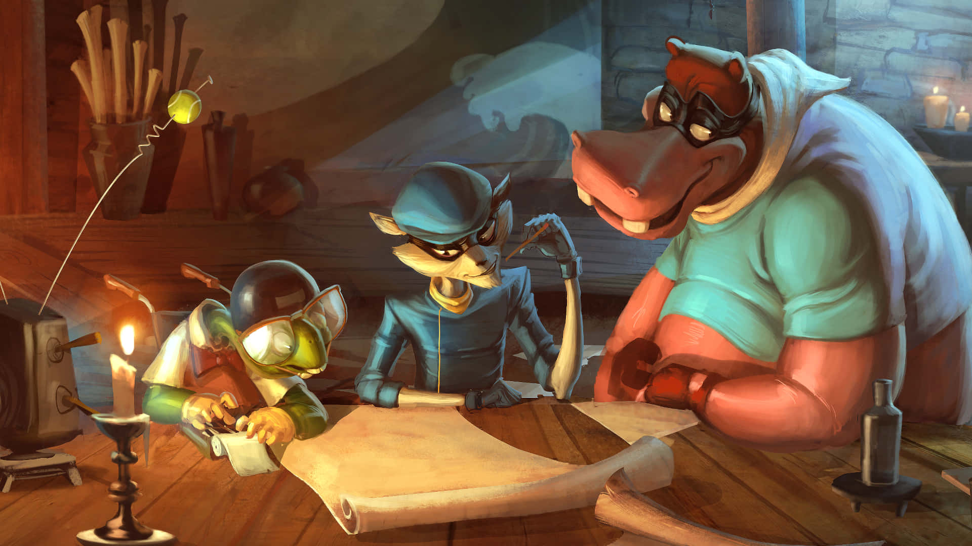 Sly Cooper With Murray And Bentley Background